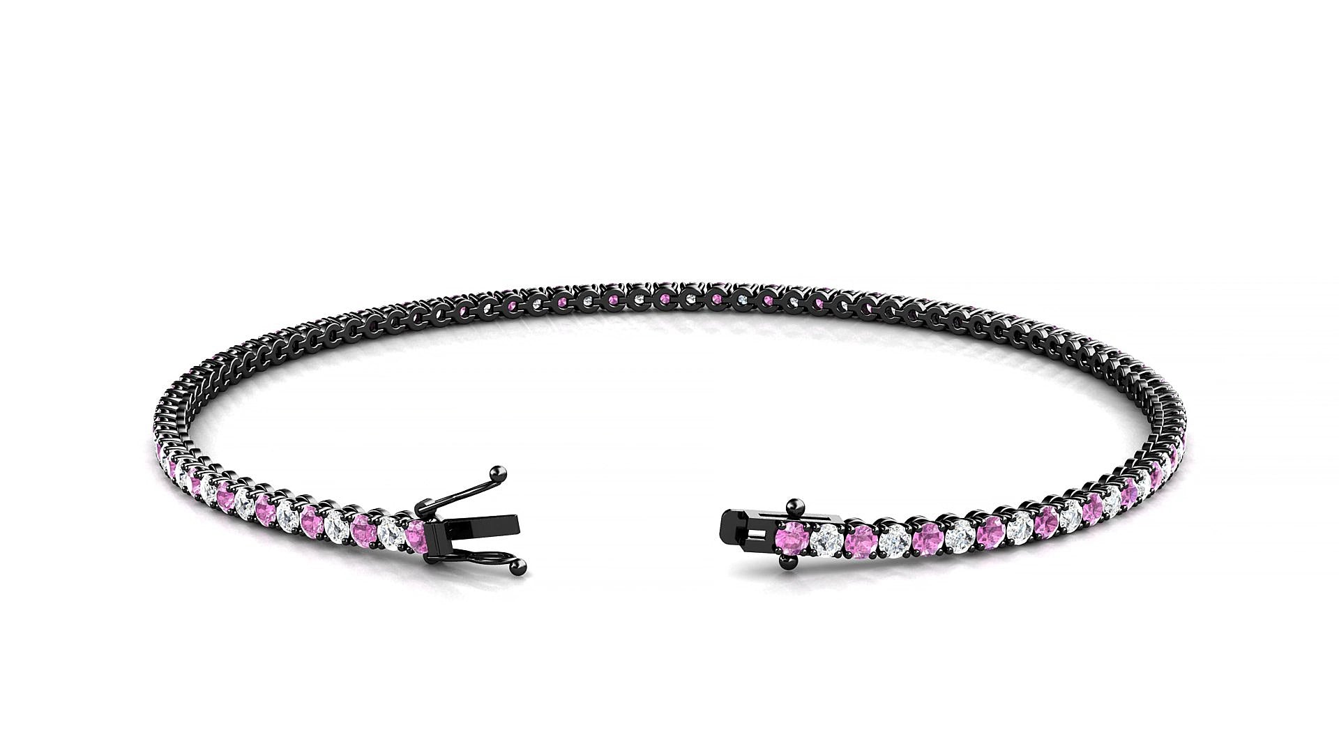 Firenze 1-1 | 18k Black Gold 1.7 mm Round Natural Pink Sapphire & Diamond 15 cm Tennis Bracelet