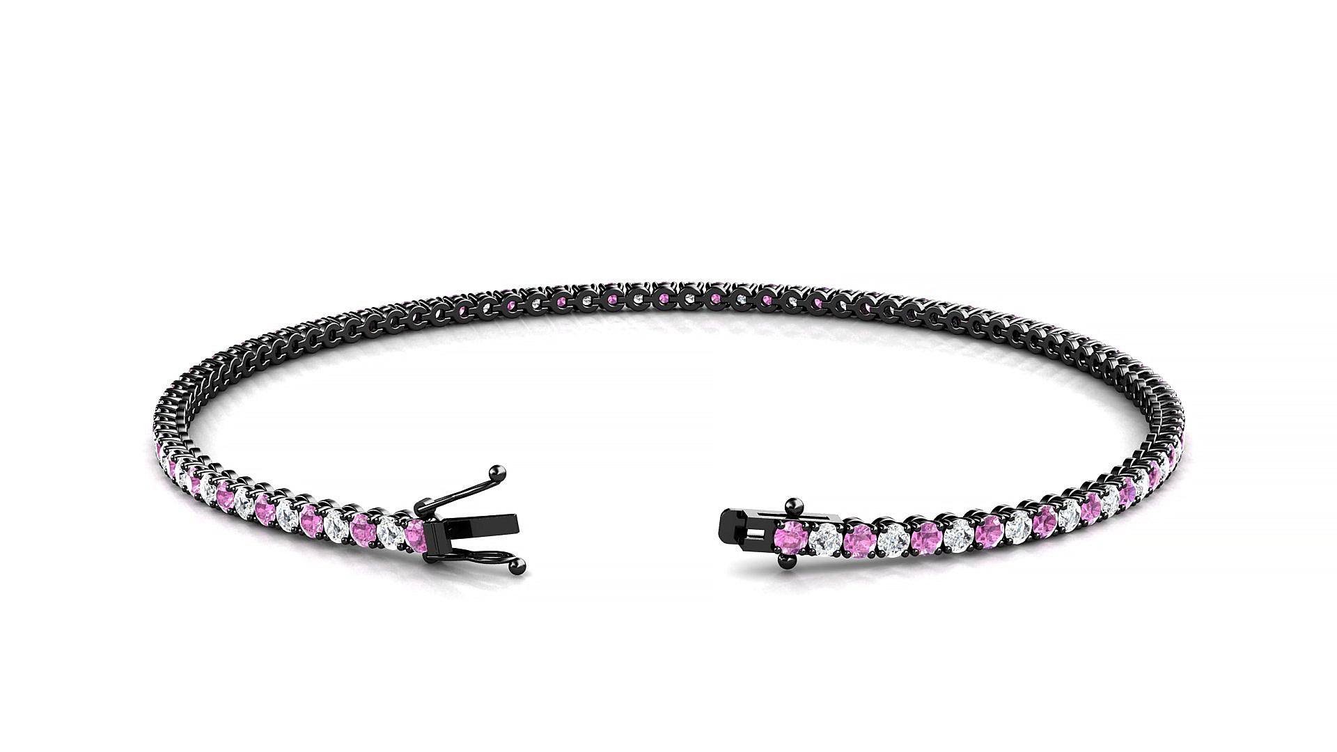 Firenze 1-1 | 18k Black Gold 1.7 mm Round Natural Pink Sapphire & Diamond Tennis Bracelet