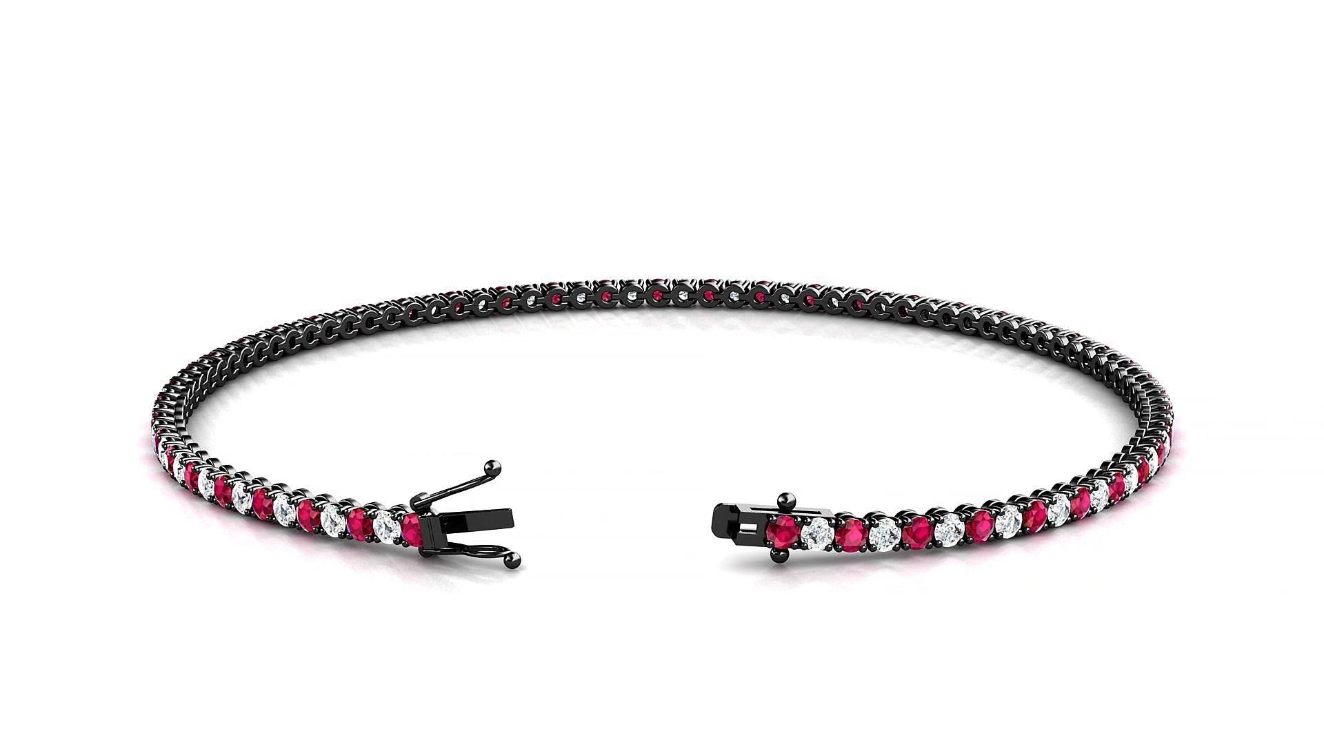 Firenze 1-1 | 18k Black Gold 1.7 mm Round Natural Ruby & Diamond 15 cm Tennis Bracelet