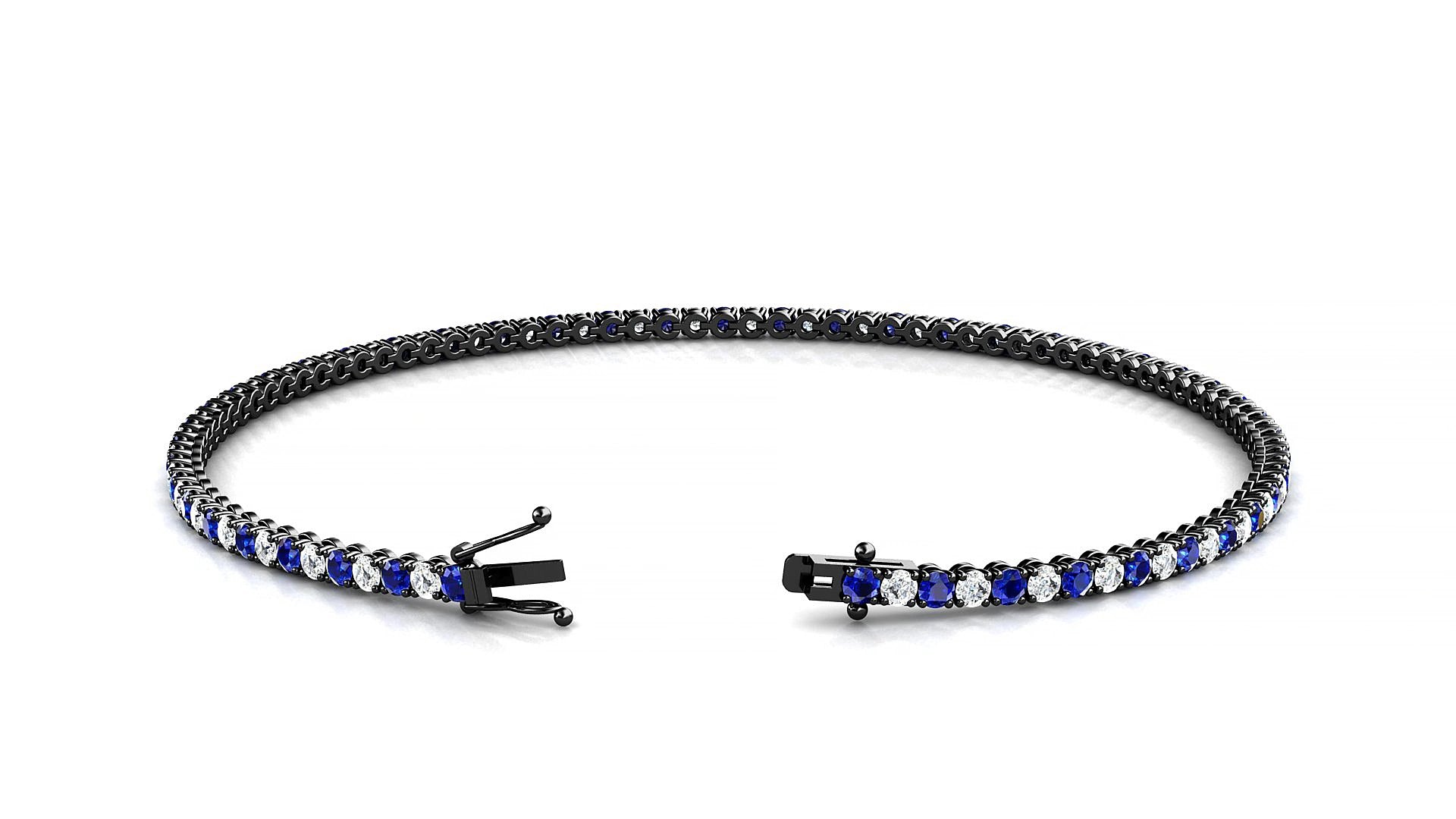 Firenze 1-1 | 18k Black Gold 1.7 mm Round Natural Sapphire & Diamond 18 cm Tennis Bracelet
