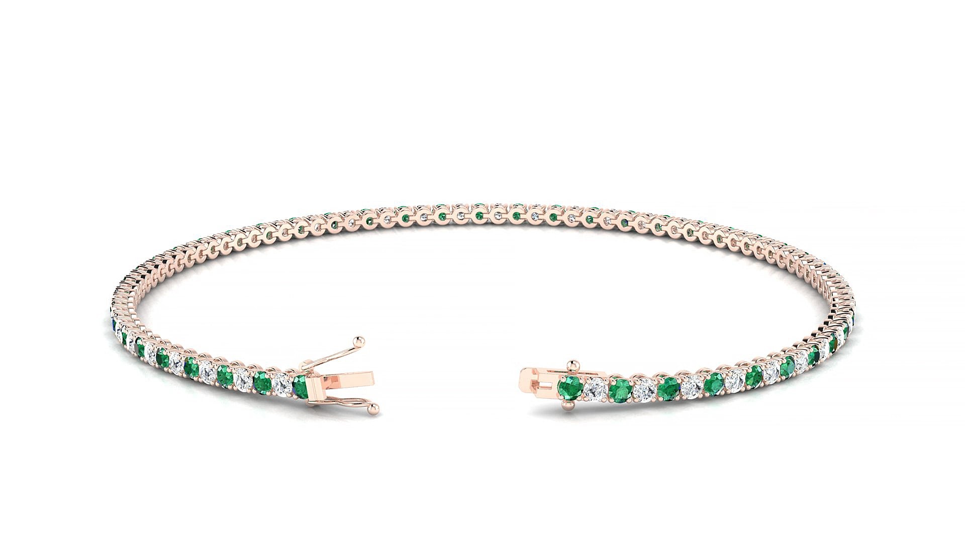Firenze 1-1 | 18k Rose Gold 1.7 mm Round Natural Emerald & Diamond 15 cm Tennis Bracelet