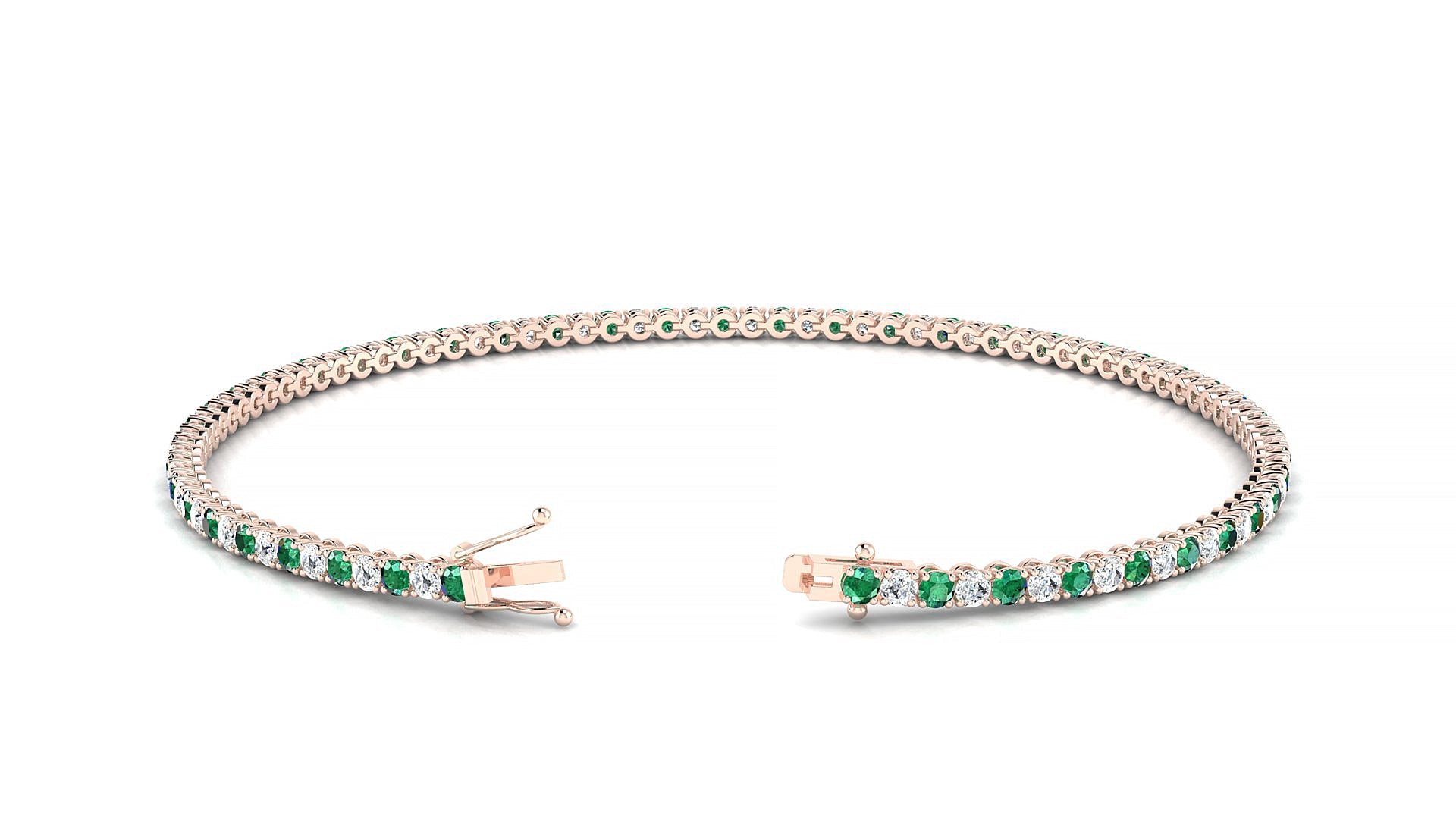 Firenze 1-1 | 18k Rose Gold 1.7 mm Round Natural Emerald & Diamond Tennis Bracelet