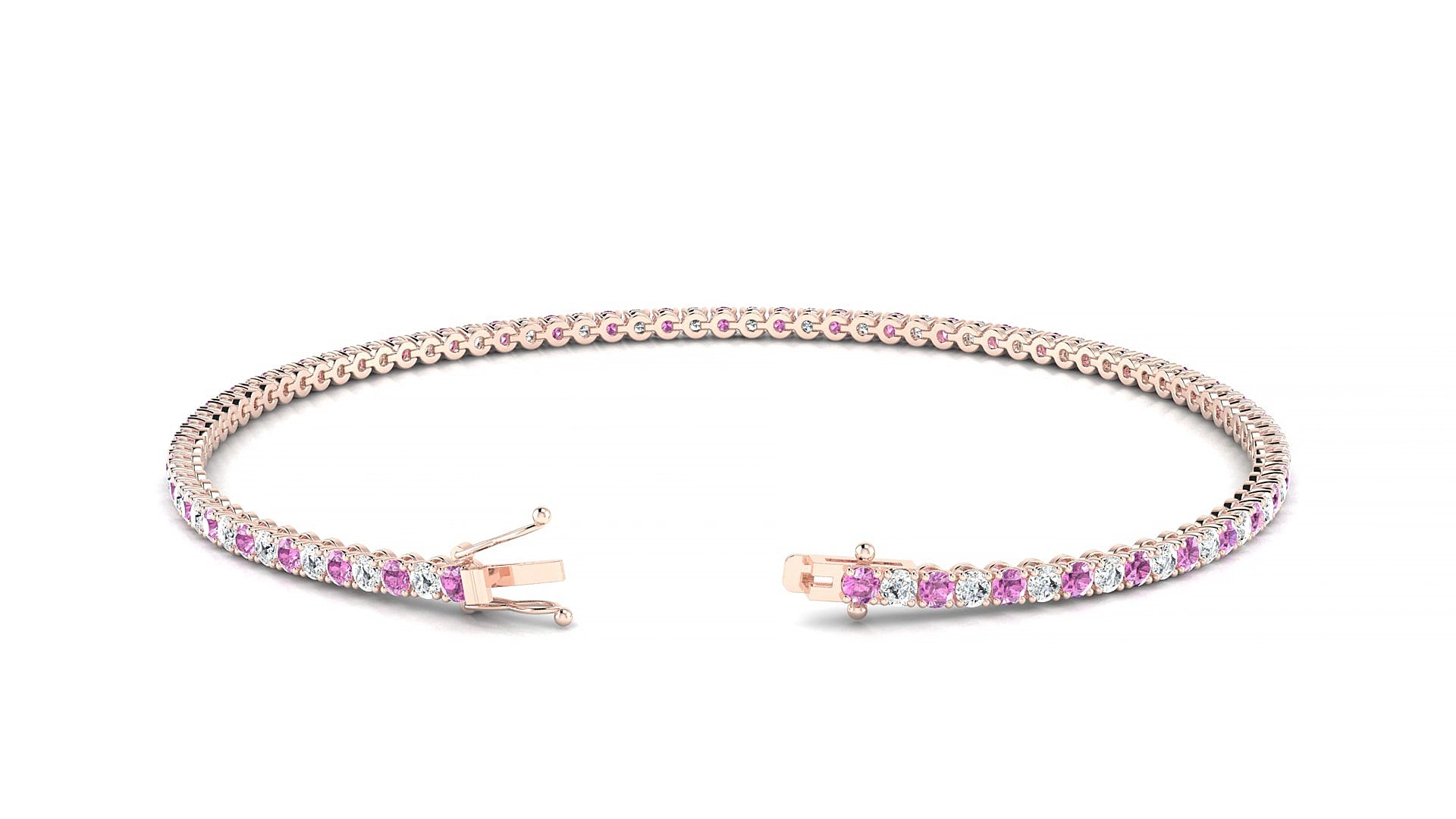 Firenze 1-1 | 18k Rose Gold 1.7 mm Round Natural Pink Sapphire & Diamond 15 cm Tennis Bracelet