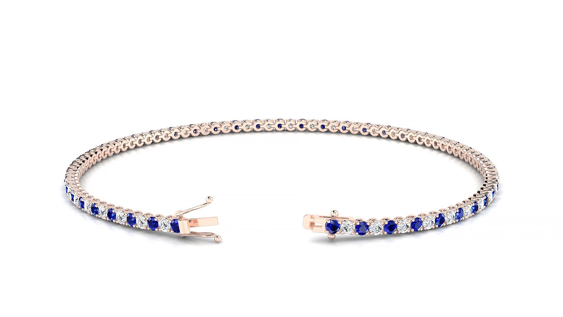 Firenze 1-1 | 18k Rose Gold 1.7 mm Round Natural Sapphire & Diamond 15 cm Tennis Bracelet