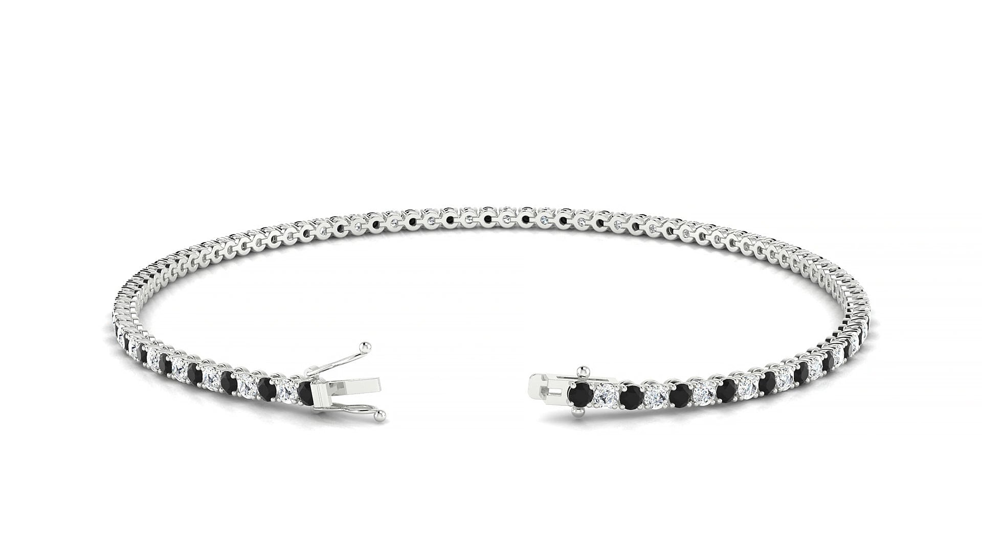 Firenze 1-1 | 18k White Gold 1.7 mm Round Natural Black Diamond & Diamond 15 cm Tennis Bracelet