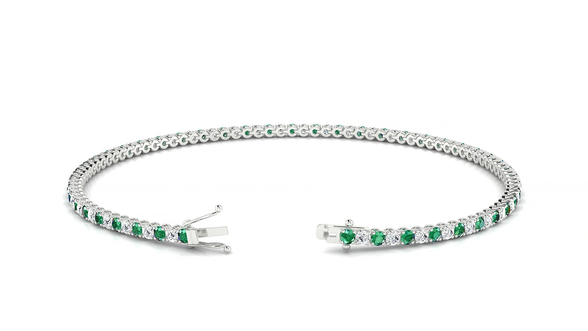 Firenze 1-1 | 18k White Gold 1.7 mm Round Natural Emerald & Diamond 18 cm Tennis Bracelet