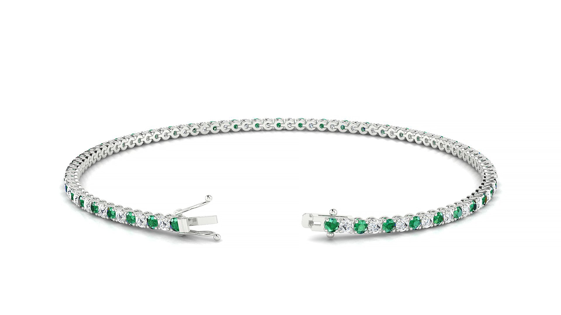 Firenze 1-1 | 18k White Gold 1.7 mm Round Natural Emerald & Diamond Tennis Bracelet