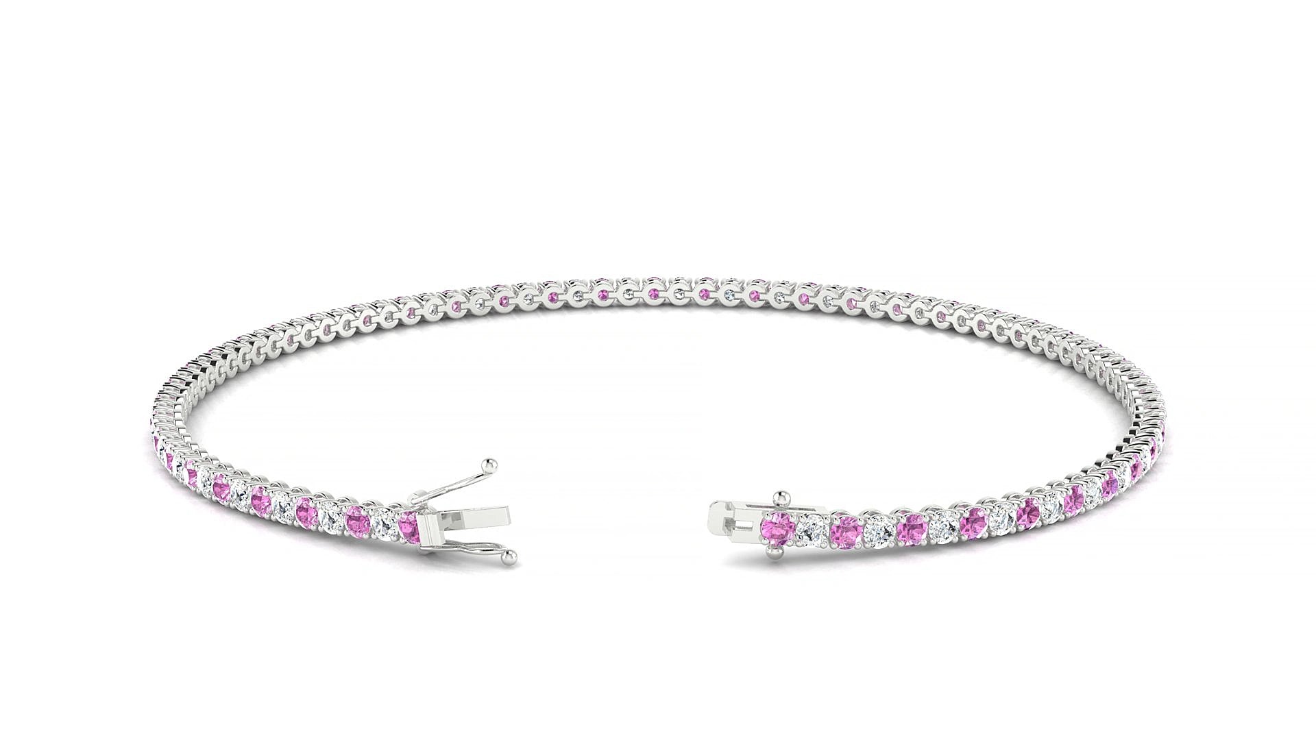 Firenze 1-1 | 18k White Gold 1.7 mm Round Natural Pink Sapphire & Diamond 20 cm Tennis Bracelet