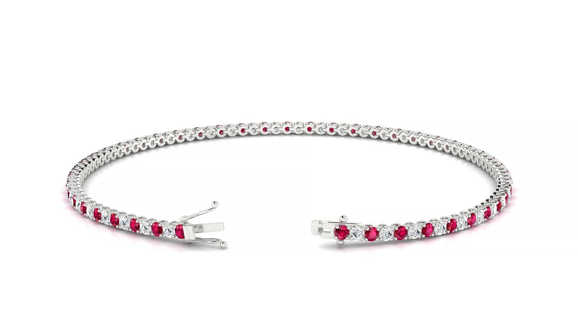 Firenze 1-1 | 18k White Gold 1.7 mm Round Natural Ruby & Diamond Tennis Bracelet