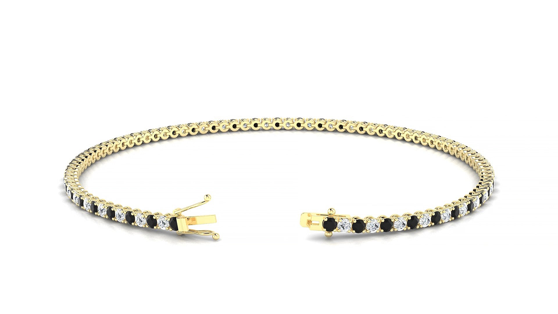 Firenze 1-1 | 18k Yellow Gold 1.7 mm Round Natural Black Diamond & Diamond 20 cm Tennis Bracelet