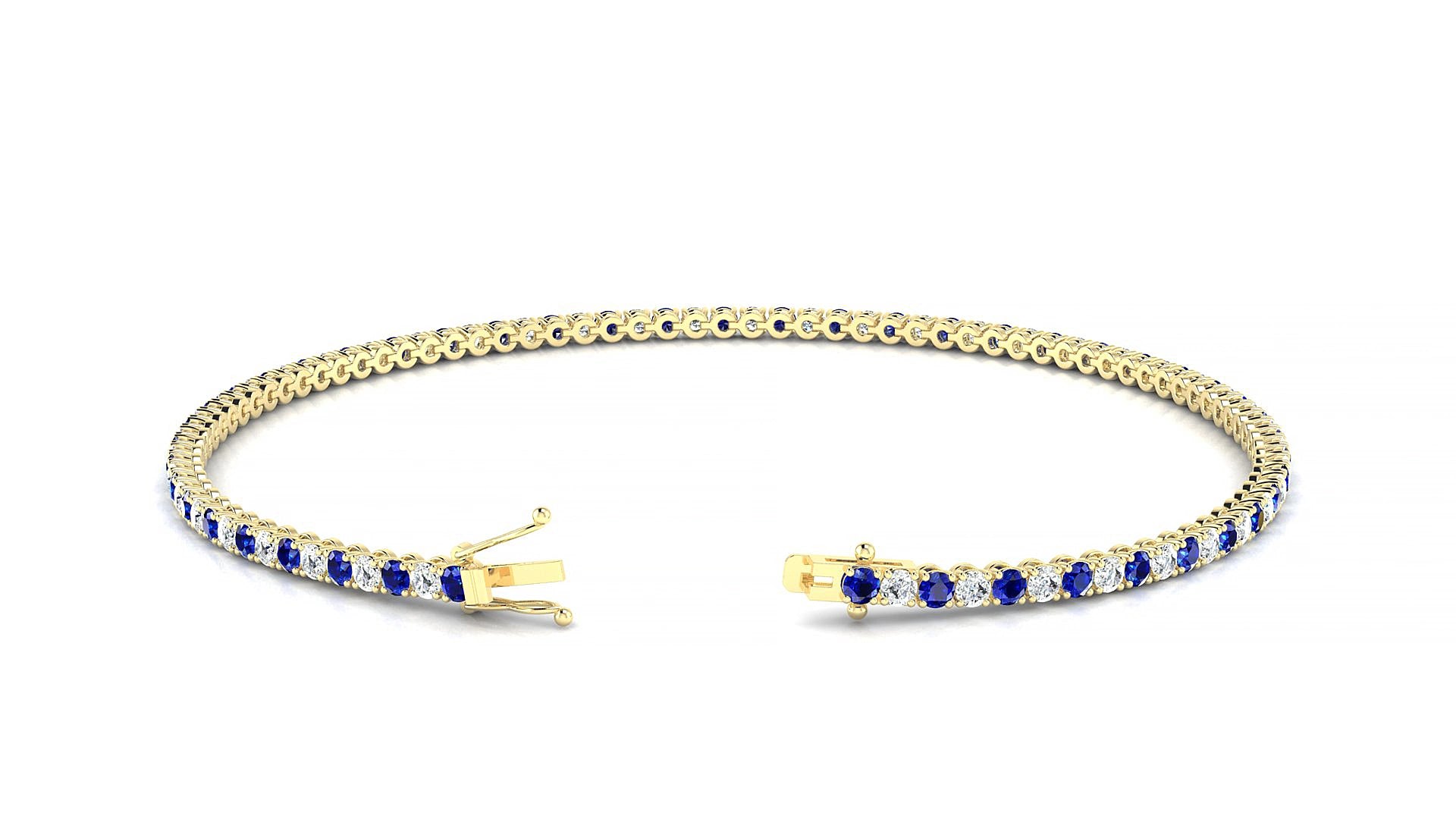 Firenze 1-1 | 18k Yellow Gold 1.7 mm Round Natural Sapphire & Diamond 19 cm Tennis Bracelet