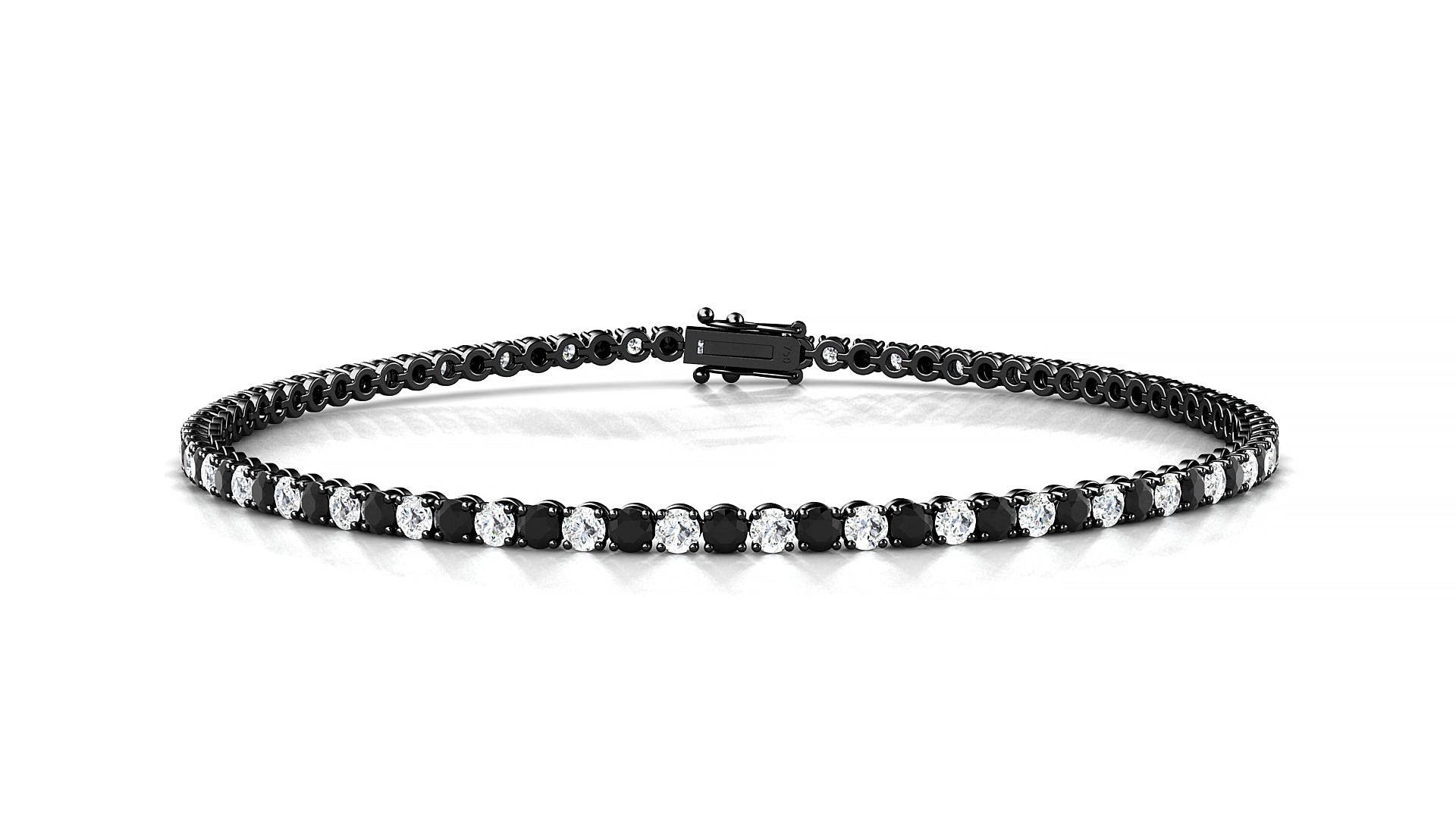 Firenze 1-1 | 18k Black Gold 2 mm Round Natural Black Diamond & Diamond Tennis Bracelet