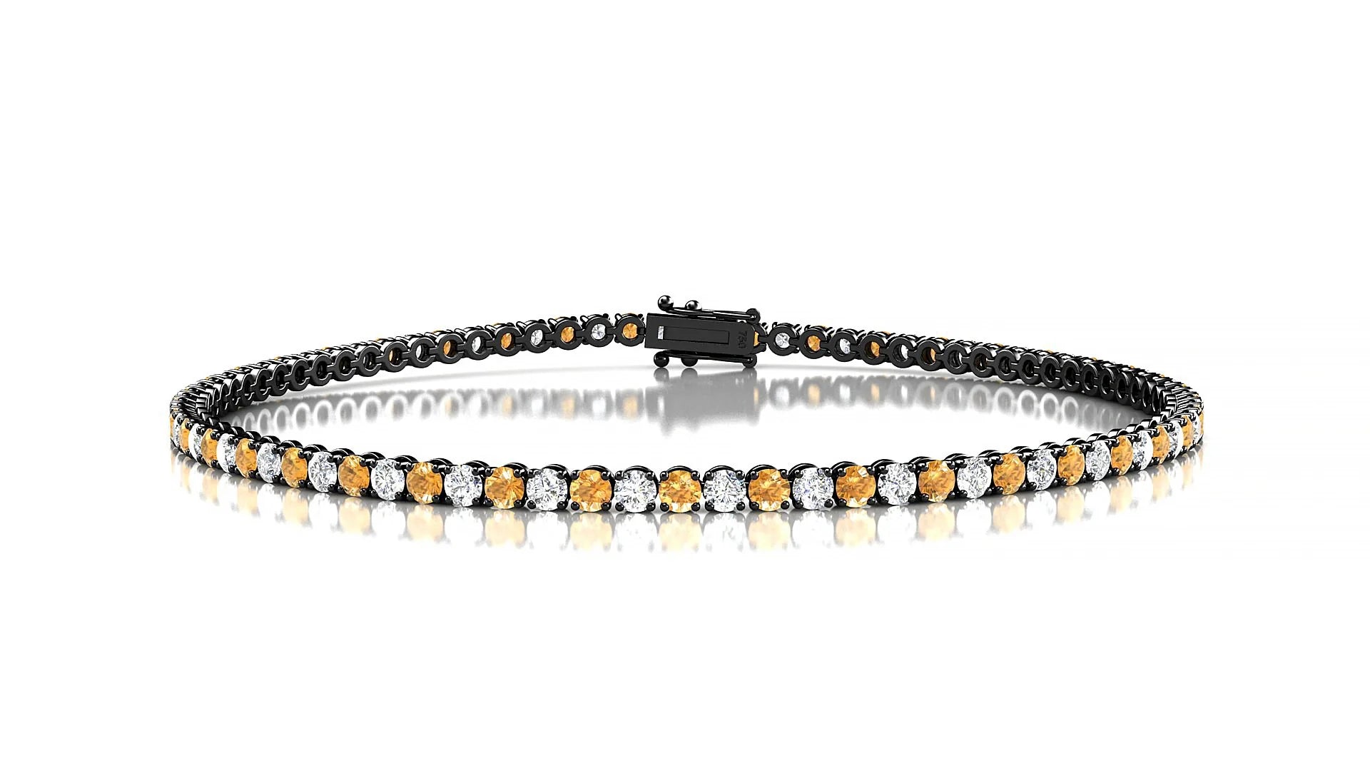 Firenze 1-1 | 18k Black Gold 2 mm Round Natural Citrine & Diamond Tennis Bracelet