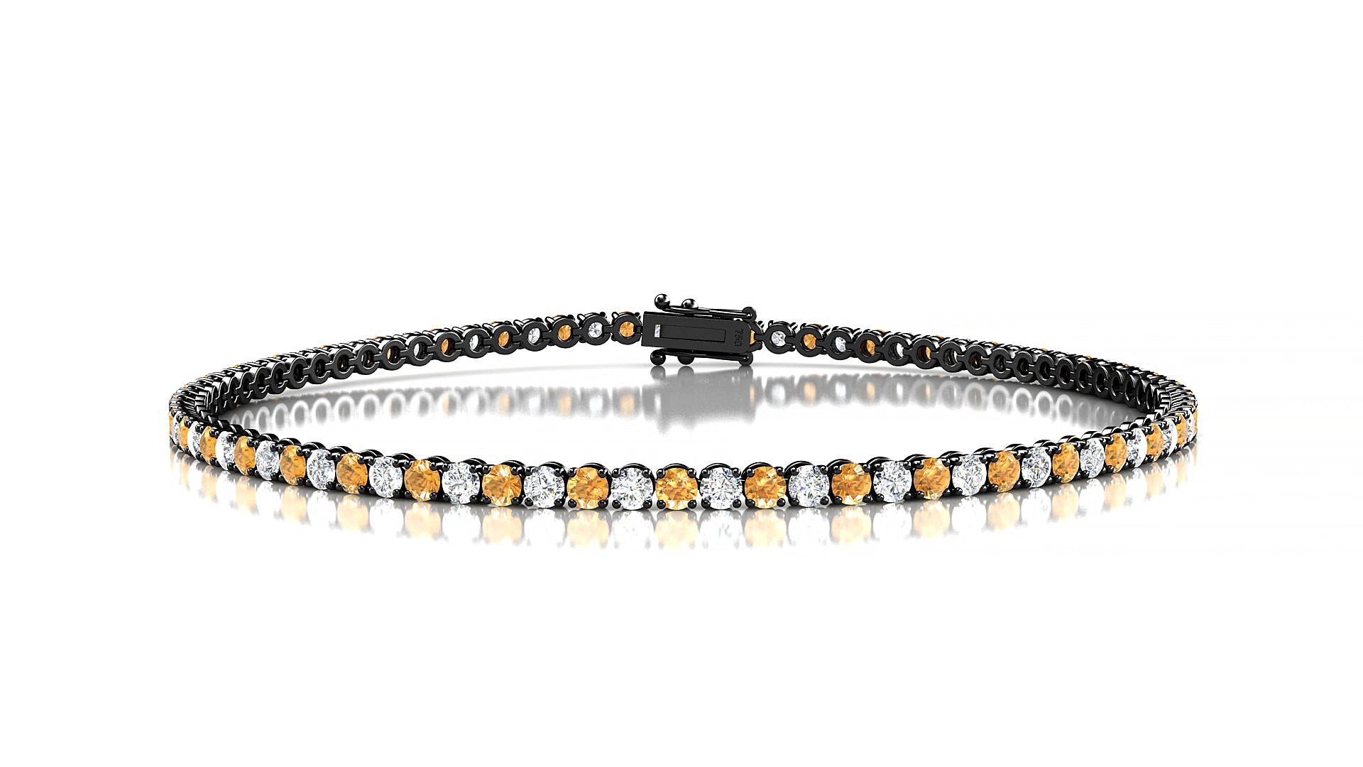 Firenze 1-1 | 18k Black Gold 2 mm Round Natural Citrine & Diamond 15 cm Tennis Bracelet