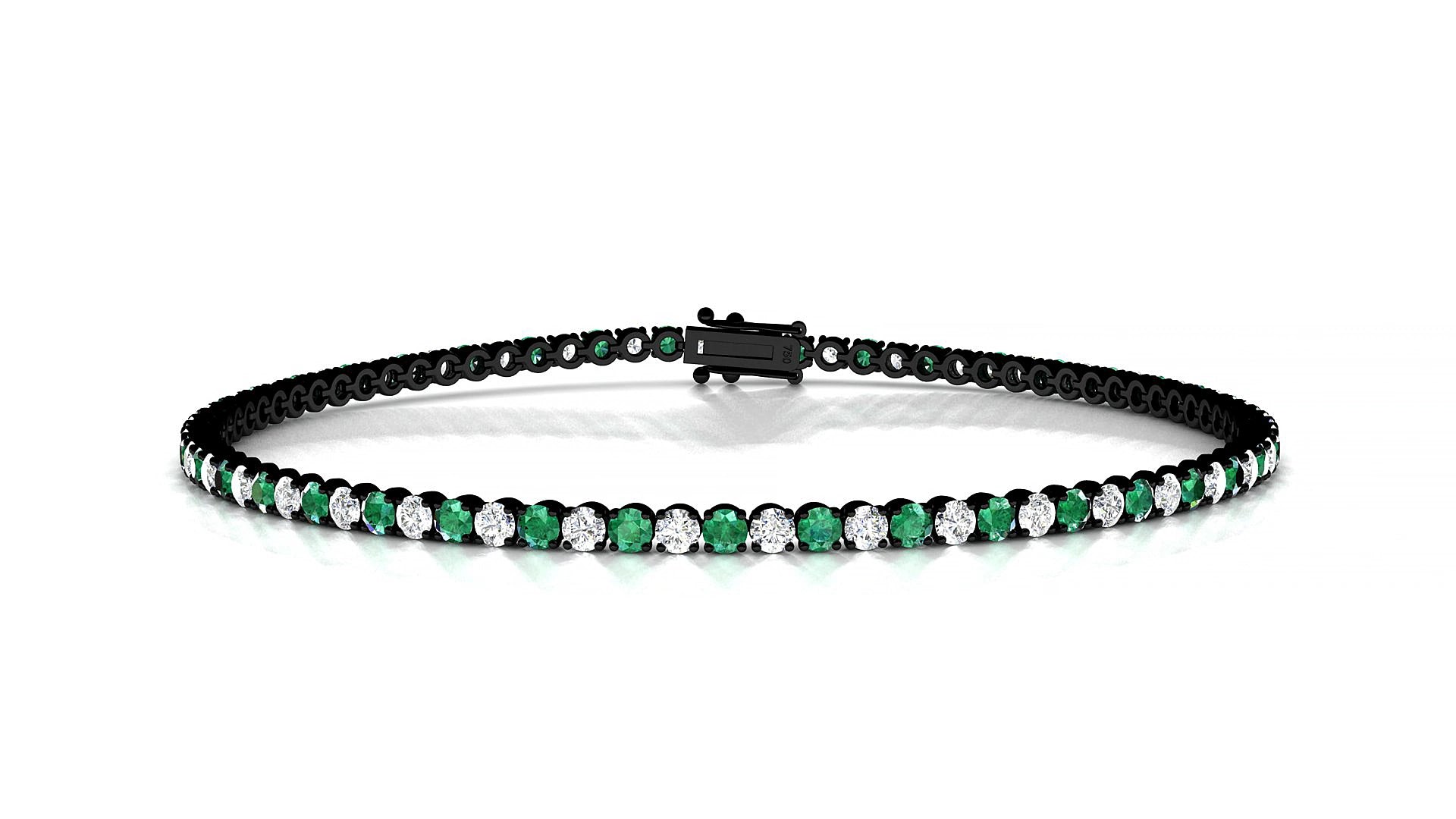 Firenze 1-1 | 18k Black Gold 2 mm Round Natural Emerald & Diamond 15 cm Tennis Bracelet