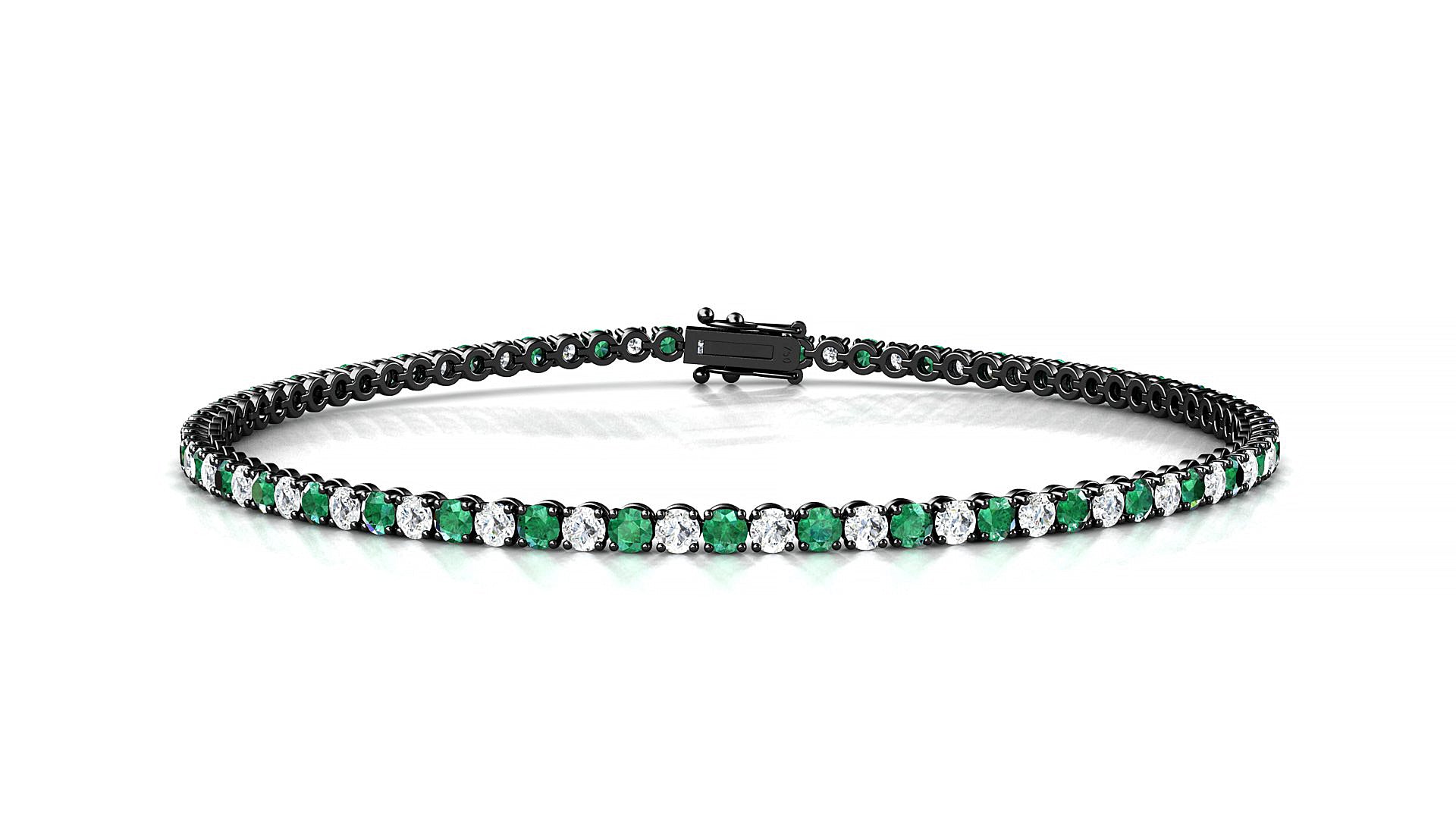 Firenze 1-1 | 18k Black Gold 2 mm Round Natural Emerald & Diamond Tennis Bracelet