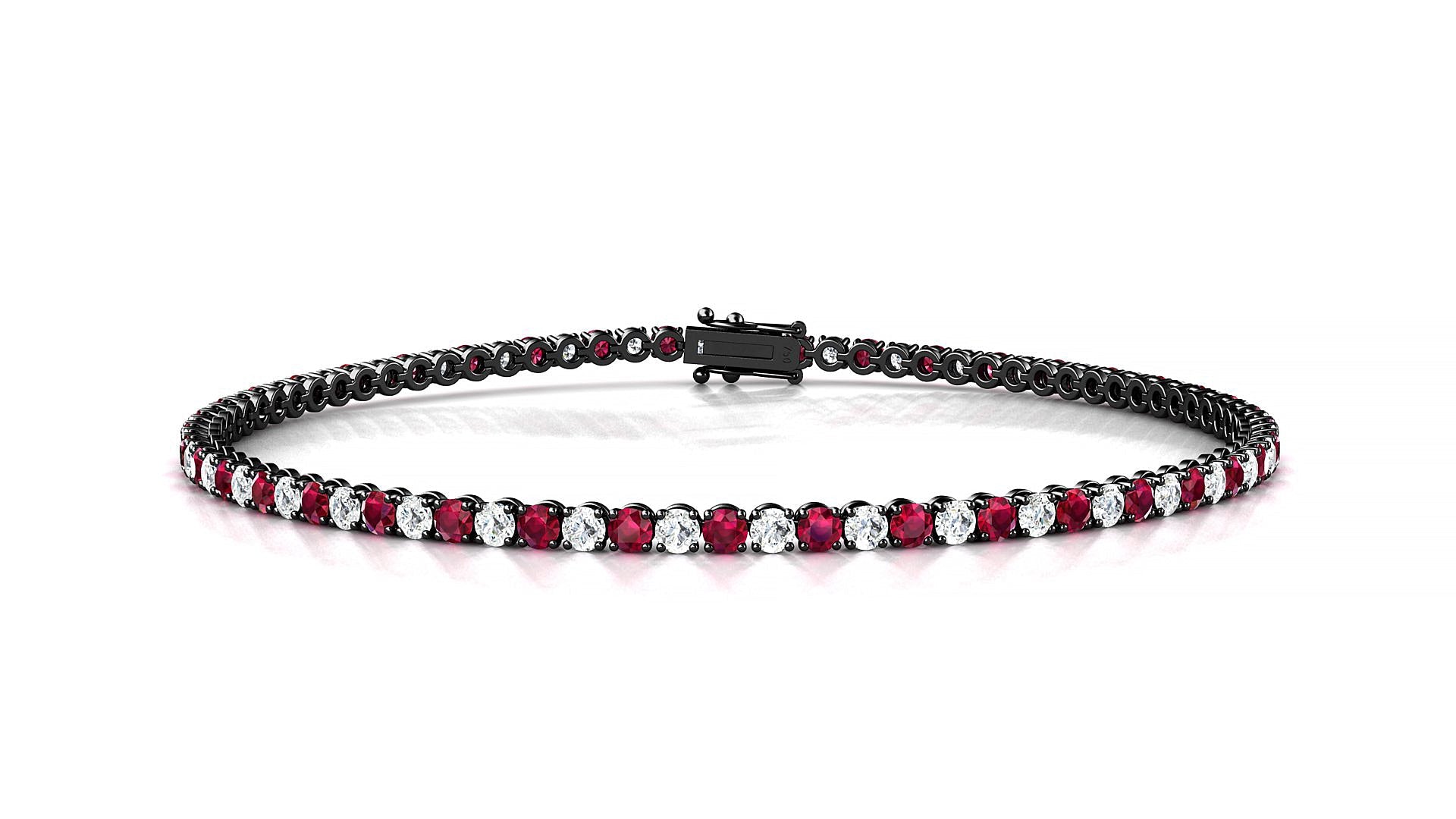 Firenze 1-1 | 18k Black Gold 2 mm Round Natural Ruby & Diamond Tennis Bracelet