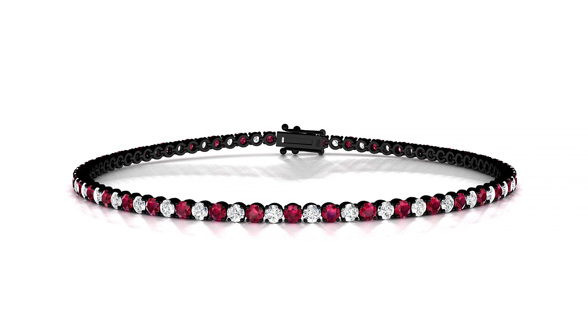 Firenze 1-1 | 18k Black Gold 2 mm Round Natural Ruby & Diamond 17 cm Tennis Bracelet
