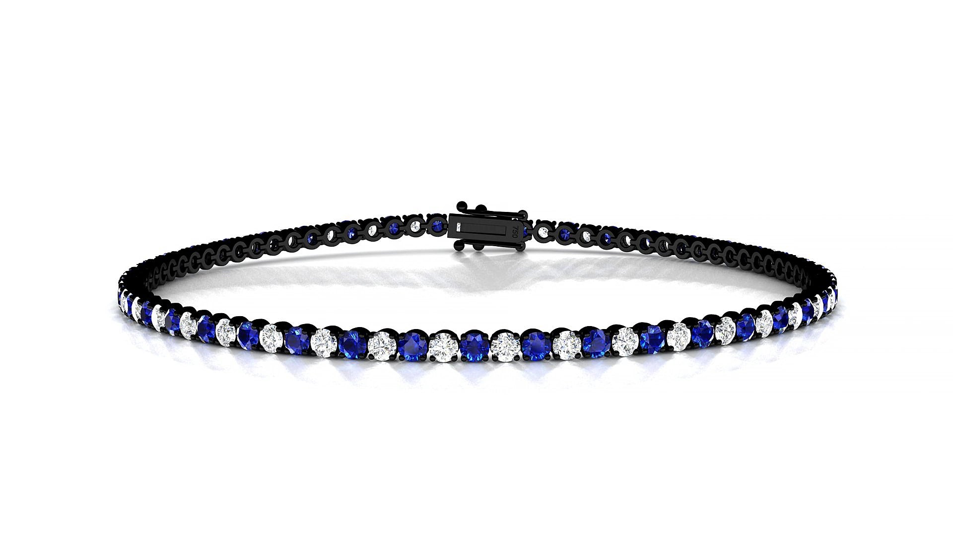Firenze 1-1 | 18k Black Gold 2 mm Round Natural Sapphire & Diamond 15 cm Tennis Bracelet
