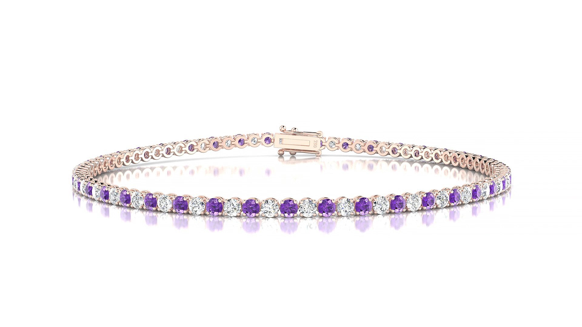 Firenze 1-1 | 18k Rose Gold 2 mm Round Natural Amethyst & Diamond 18 cm Tennis Bracelet