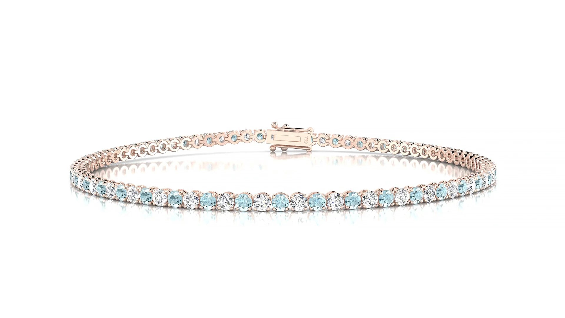 Firenze 1-1 | 18k Rose Gold 2 mm Round Natural Aquamarine & Diamond Tennis Bracelet