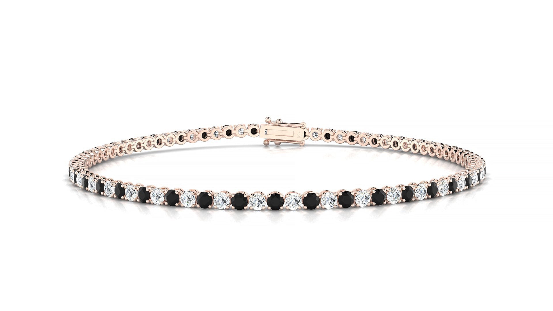 Firenze 1-1 | 18k Rose Gold 2 mm Round Natural Black Diamond & Diamond Tennis Bracelet