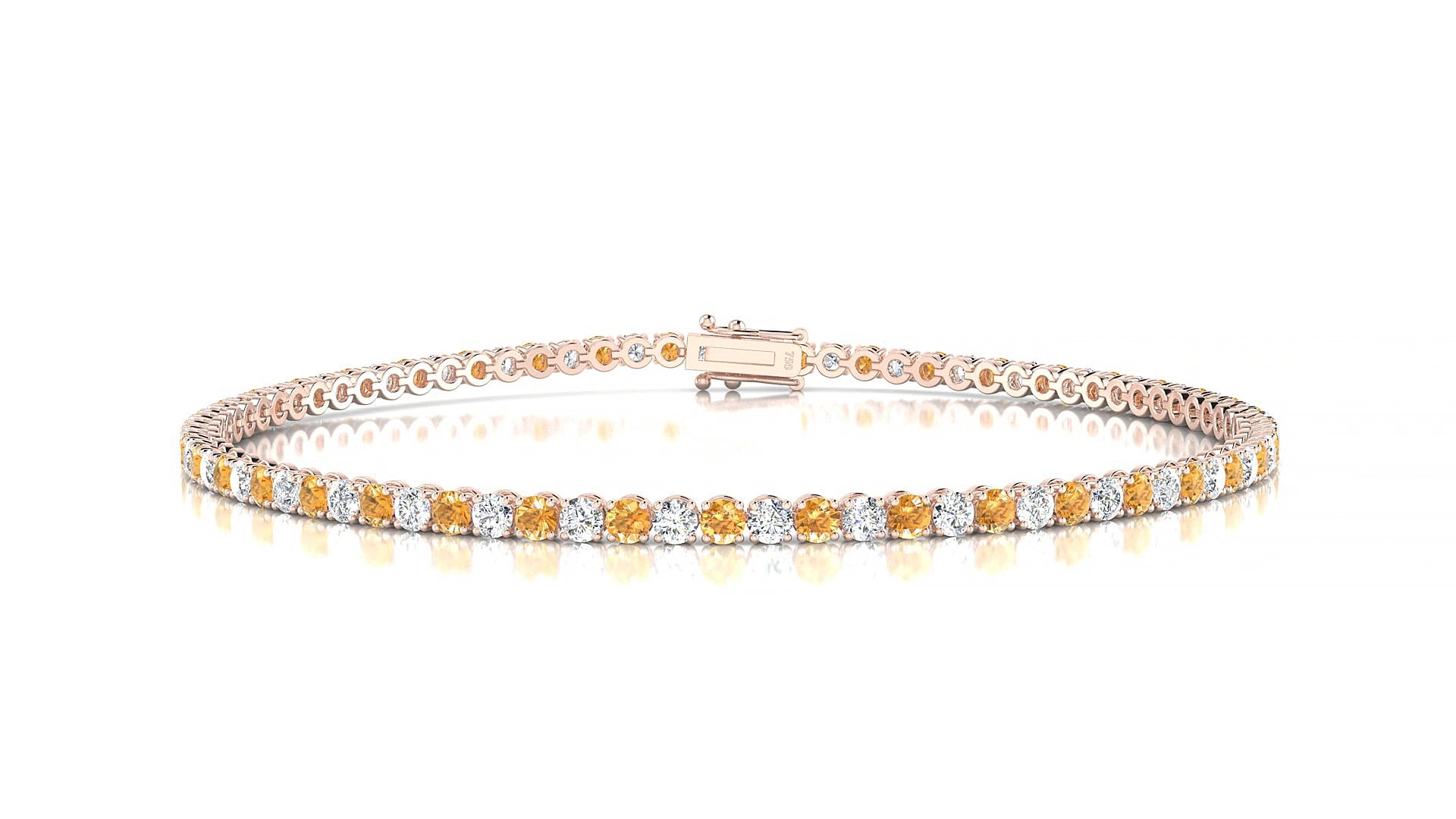 Firenze 1-1 | 18k Rose Gold 2 mm Round Natural Citrine & Diamond 19 cm Tennis Bracelet