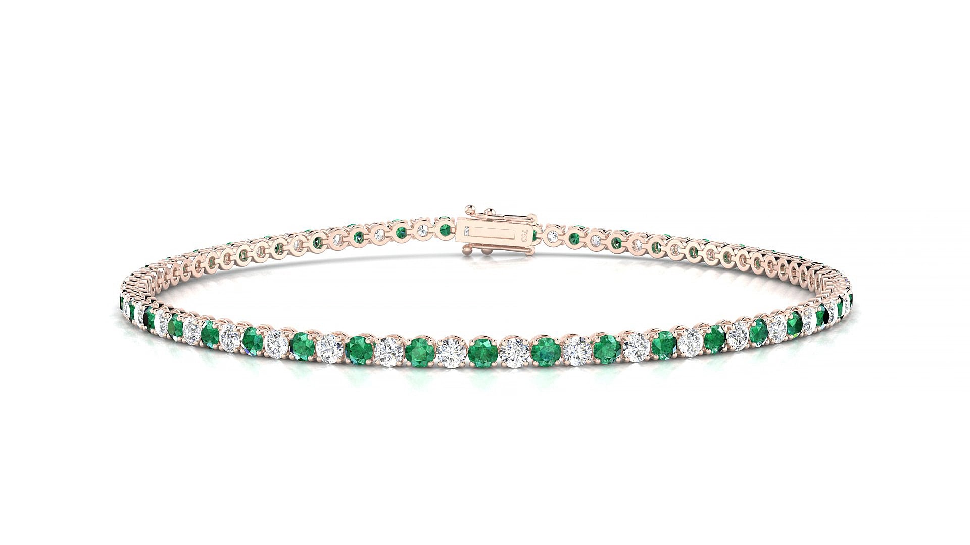 Firenze 1-1 | 18k Rose Gold 2 mm Round Natural Emerald & Diamond 15 cm Tennis Bracelet