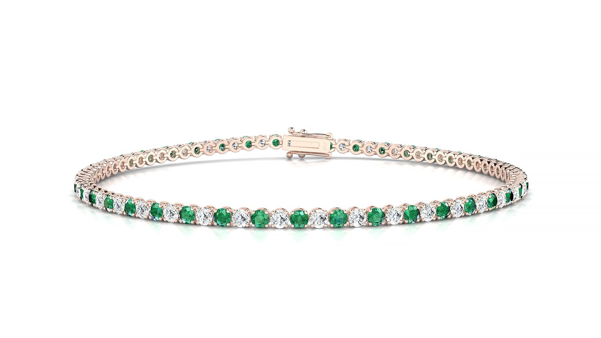 Firenze 1-1 | 18k Rose Gold 2 mm Round Natural Emerald & Diamond Tennis Bracelet