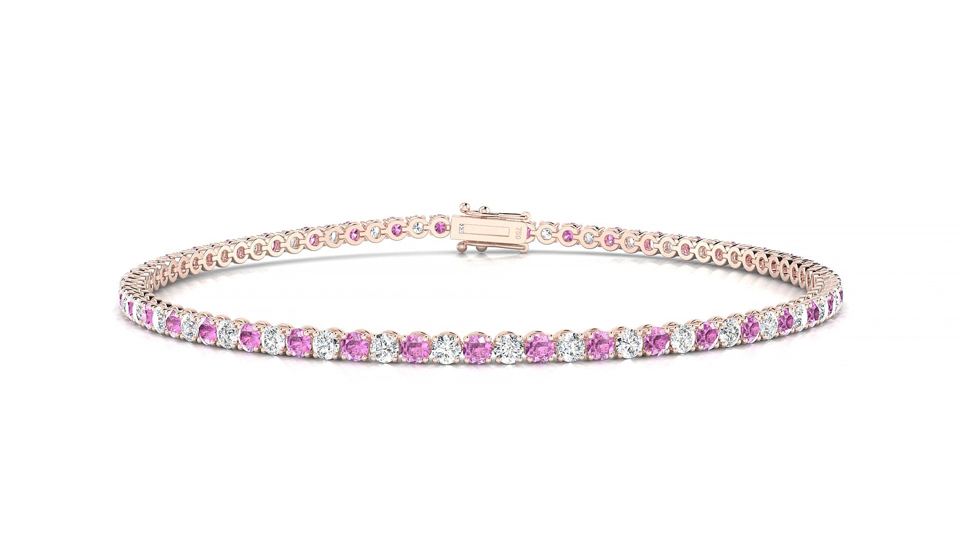 Firenze 1-1 | 18k Rose Gold 2 mm Round Natural Pink Sapphire & Diamond 15 cm Tennis Bracelet