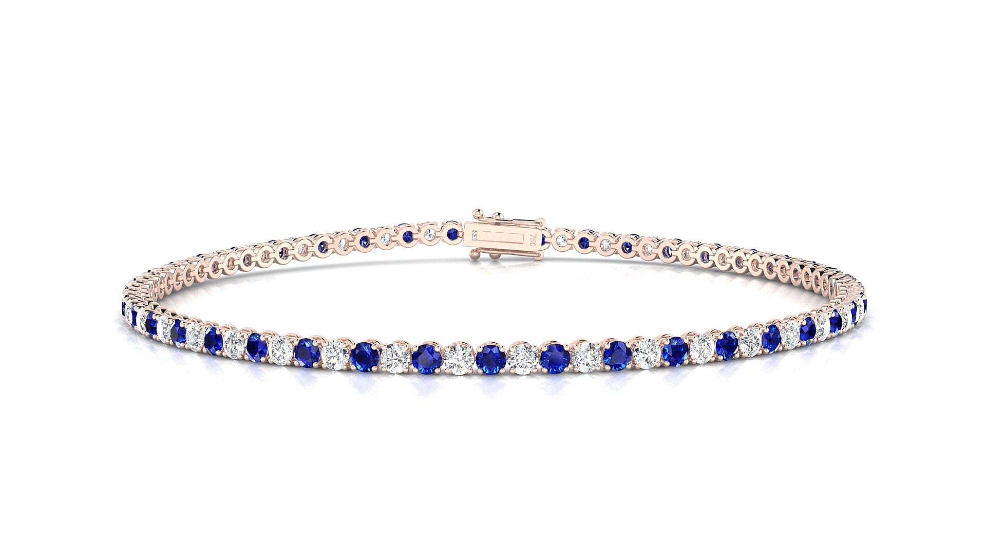 Firenze 1-1 | 18k Rose Gold 2 mm Round Natural Sapphire & Diamond 17 cm Tennis Bracelet