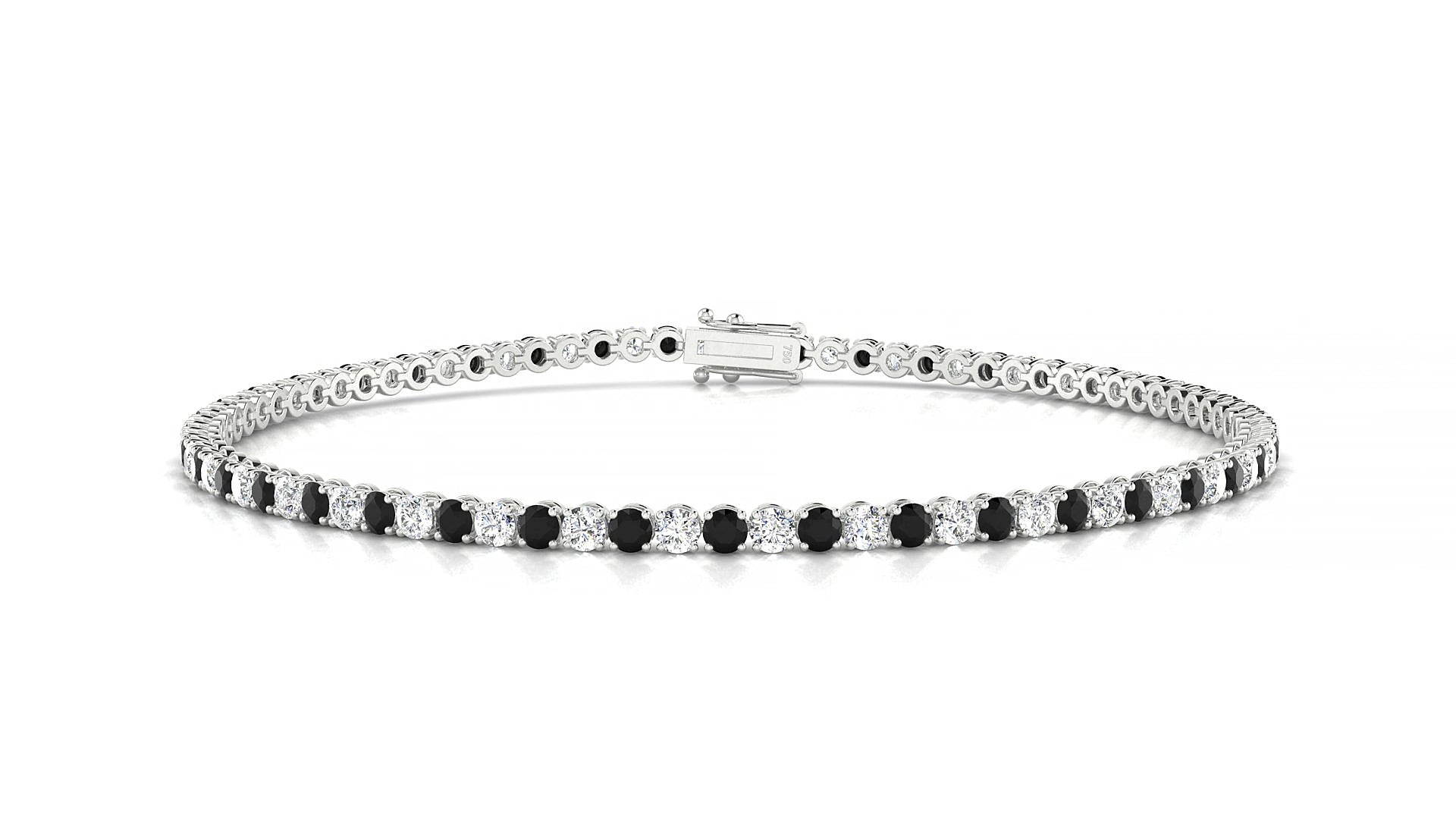Firenze 1-1 | 18k White Gold 2 mm Round Natural Black Diamond & Diamond 17 cm Tennis Bracelet