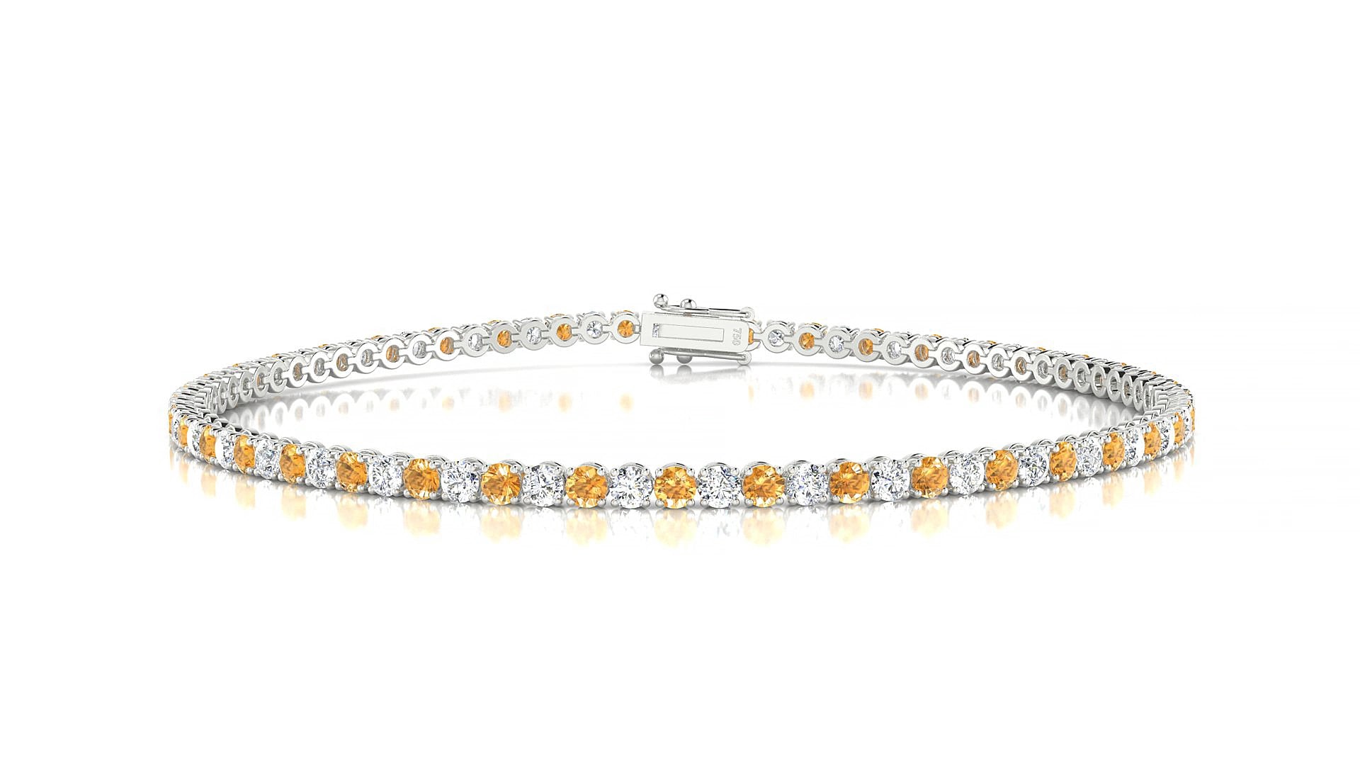 Firenze 1-1 | 18k White Gold 2 mm Round Natural Citrine & Diamond 15 cm Tennis Bracelet