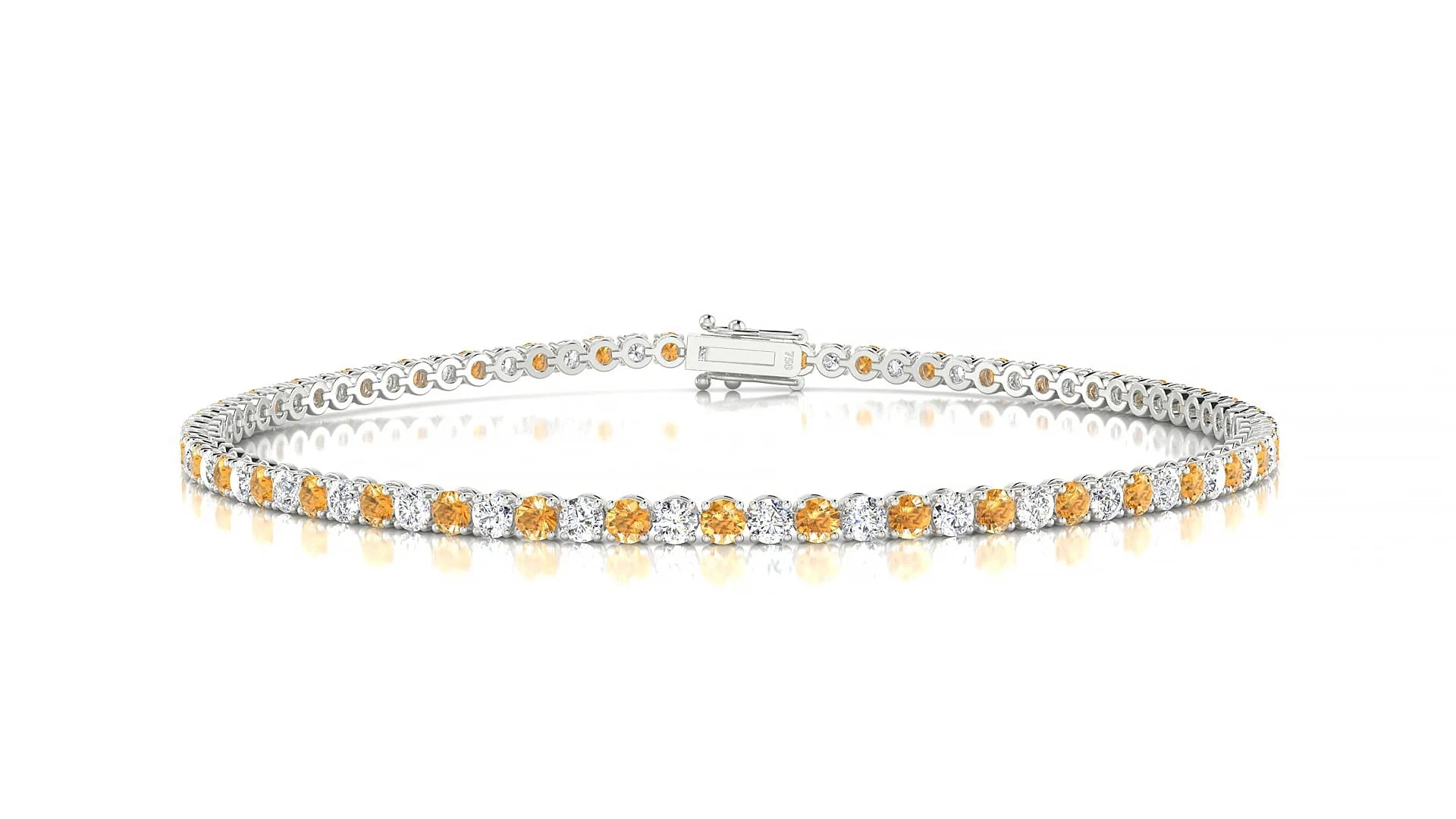 Firenze 1-1 | 18k White Gold 2 mm Round Natural Citrine & Diamond Tennis Bracelet