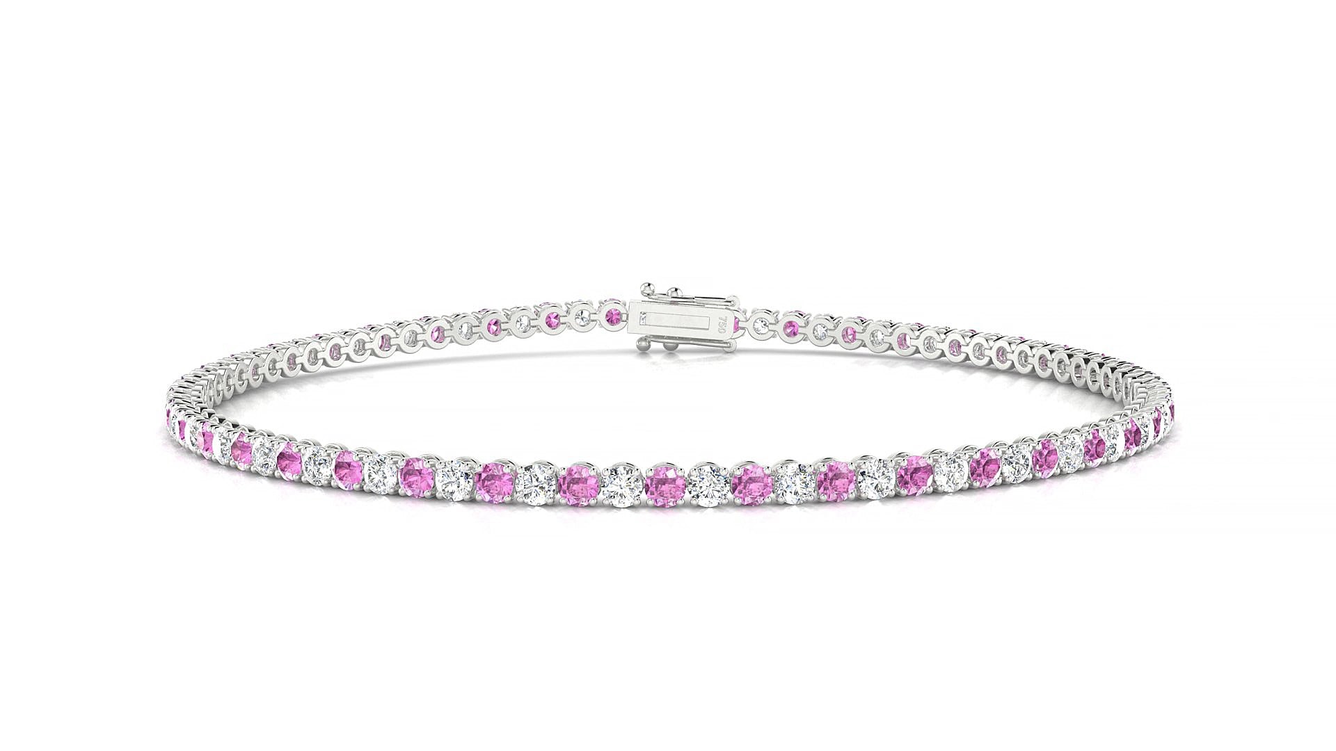 Firenze 1-1 | 18k White Gold 2 mm Round Natural Pink Sapphire & Diamond 19 cm Tennis Bracelet
