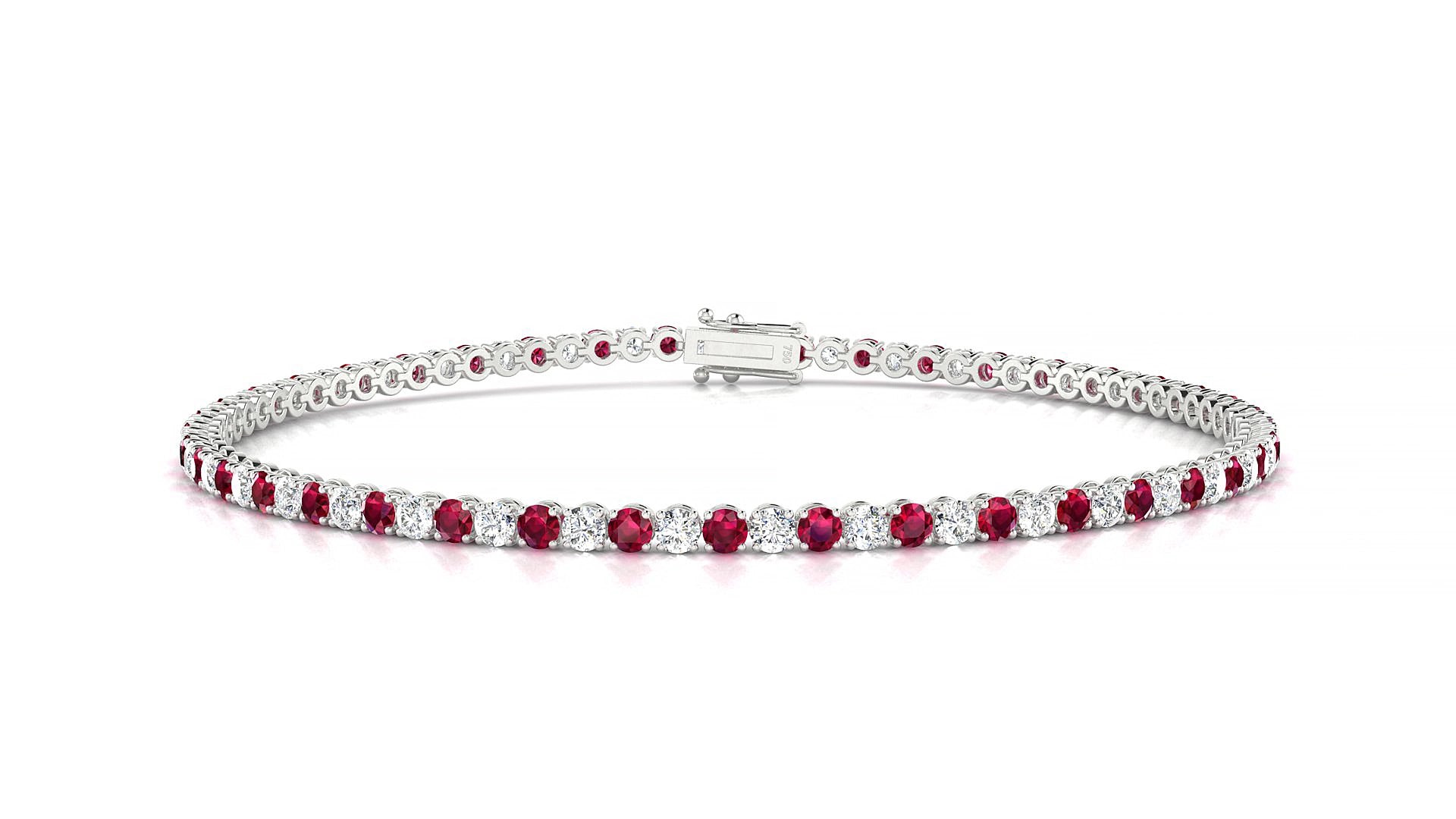 Firenze 1-1 | 18k White Gold 2 mm Round Natural Ruby & Diamond 16 cm Tennis Bracelet