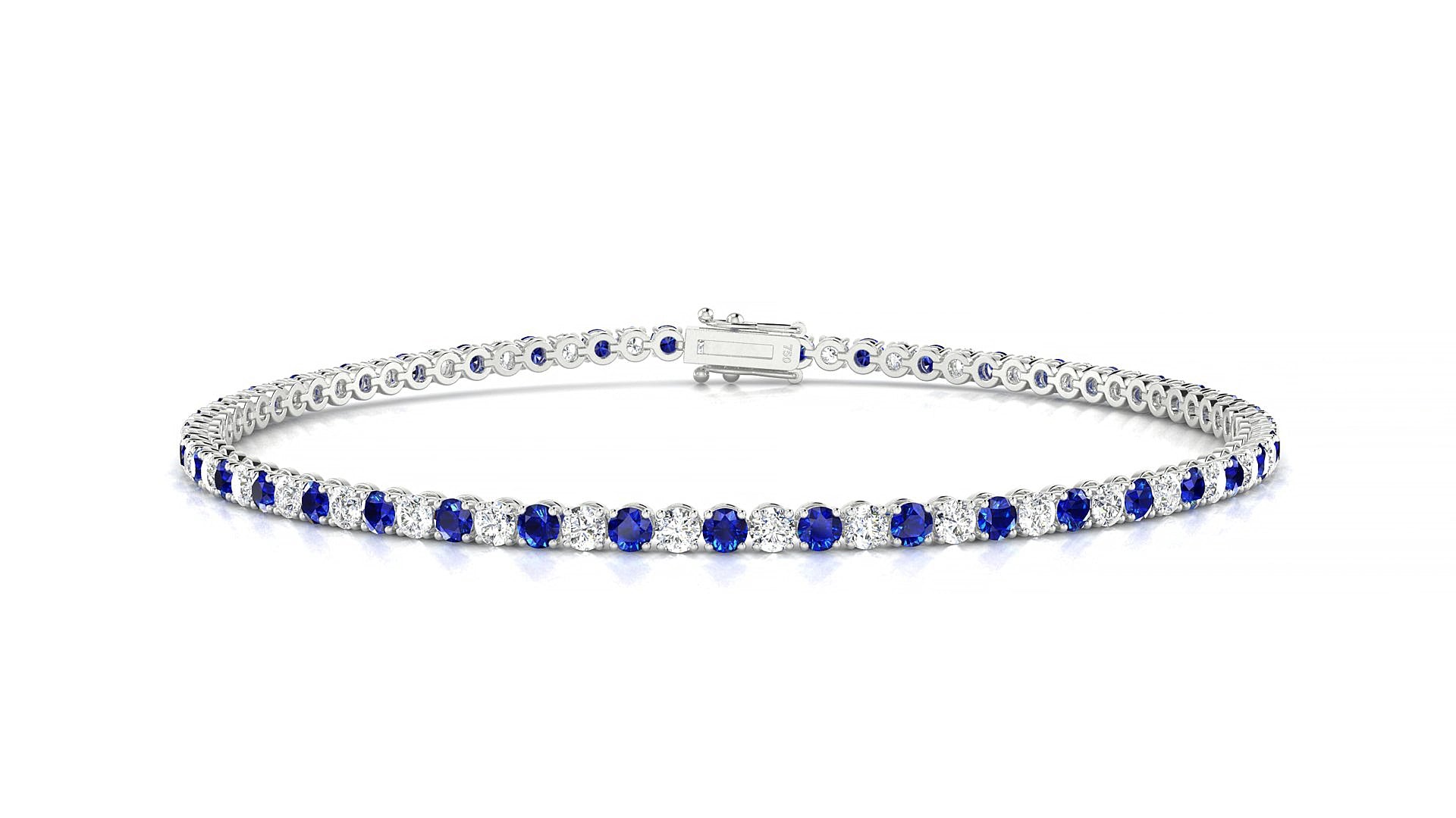 Firenze 1-1 | 18k White Gold 2 mm Round Natural Sapphire & Diamond 20 cm Tennis Bracelet