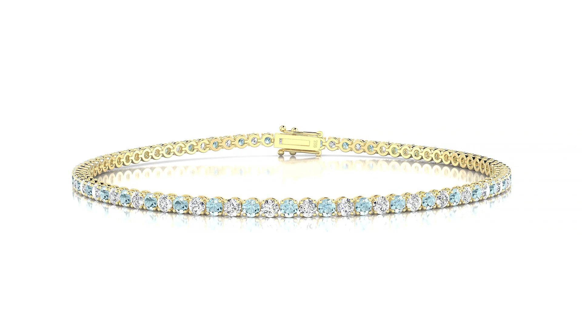 Firenze 1-1 | 18k Yellow Gold 2 mm Round Natural Aquamarine & Diamond Tennis Bracelet