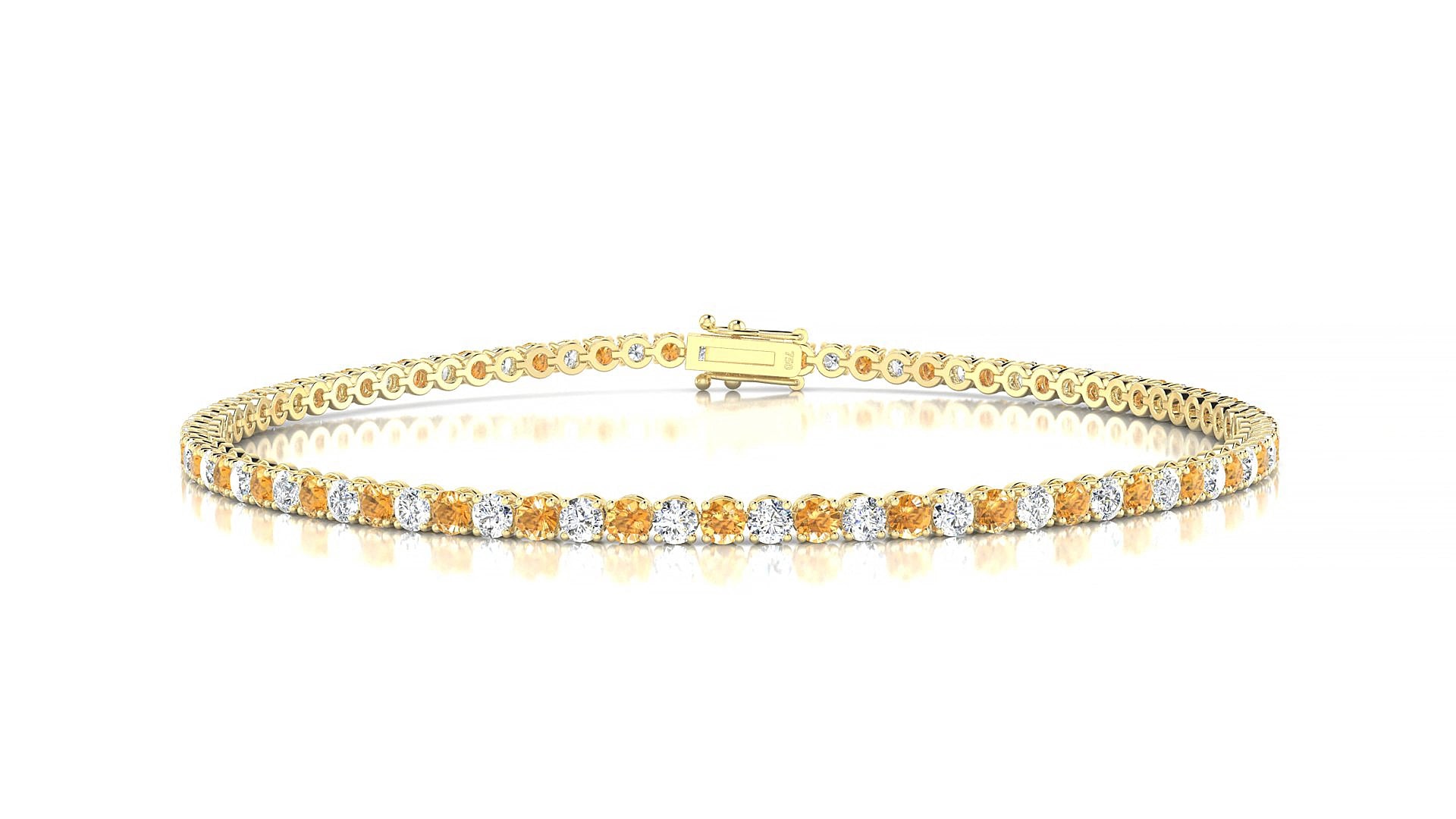 Firenze 1-1 | 18k Yellow Gold 2 mm Round Natural Citrine & Diamond 20 cm Tennis Bracelet