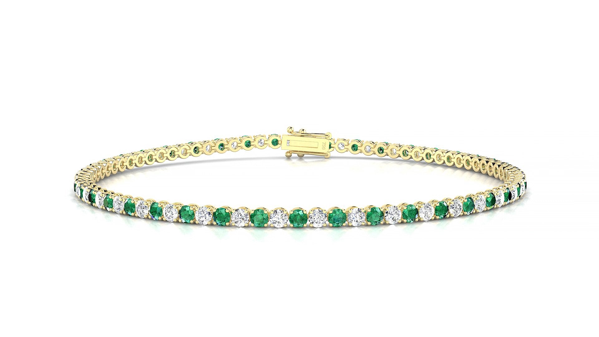 Firenze 1-1 | 18k Yellow Gold 2 mm Round Natural Emerald & Diamond 19 cm Tennis Bracelet