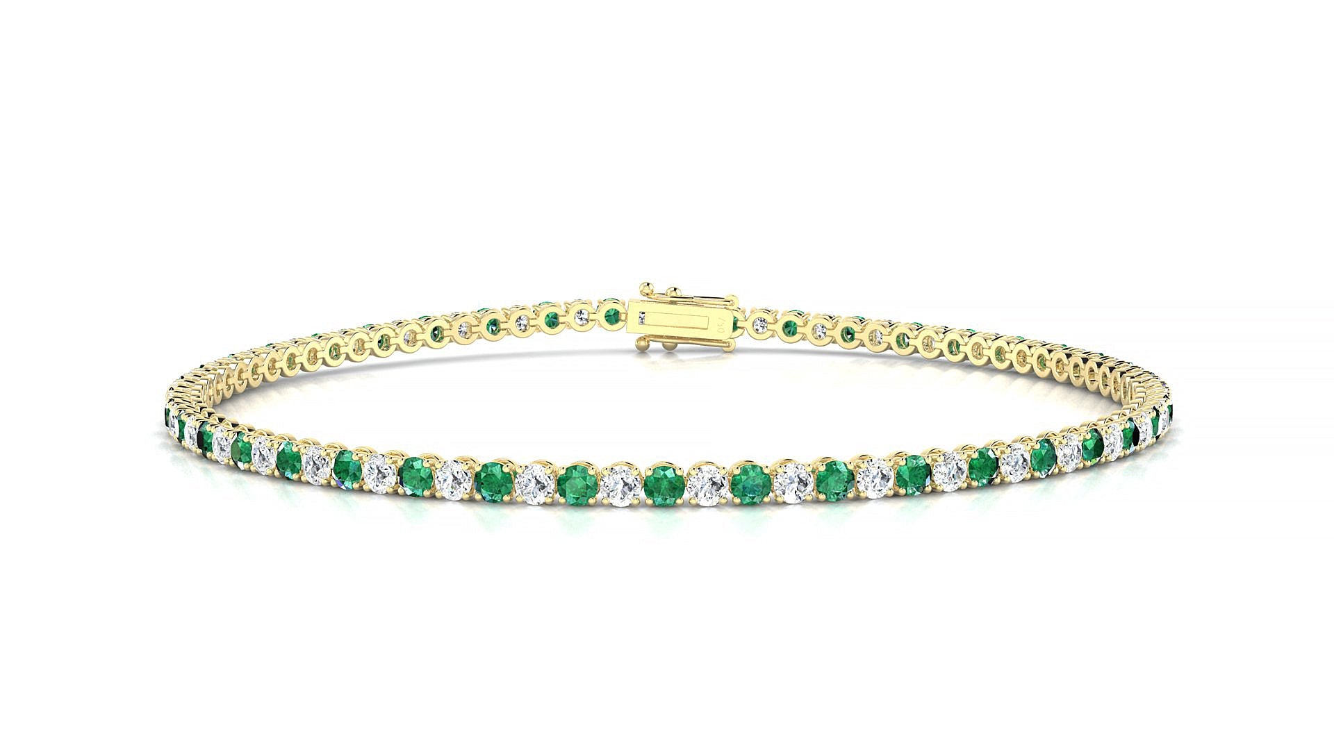 Firenze 1-1 | 18k Yellow Gold 2 mm Round Natural Emerald & Diamond Tennis Bracelet