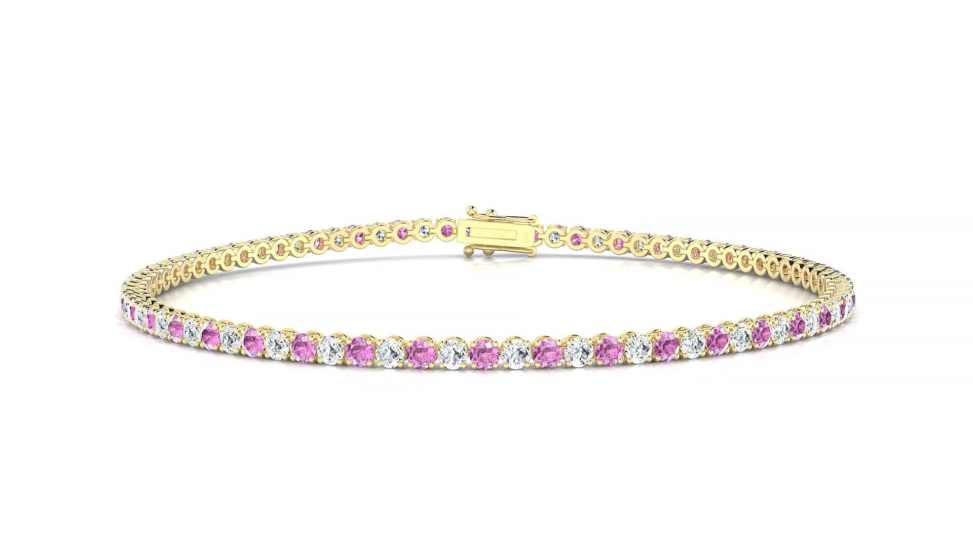 Firenze 1-1 | 18k Yellow Gold 2 mm Round Natural Pink Sapphire & Diamond Tennis Bracelet