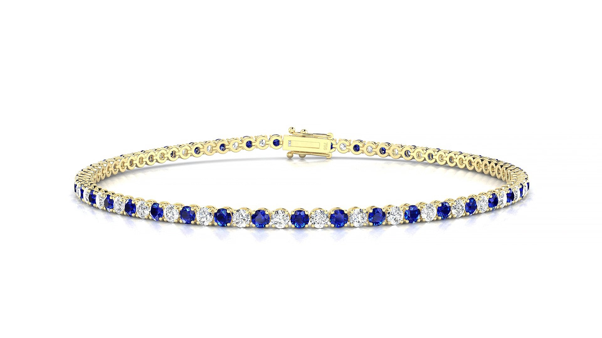 Firenze 1-1 | 18k Yellow Gold 2 mm Round Natural Sapphire & Diamond 15 cm Tennis Bracelet