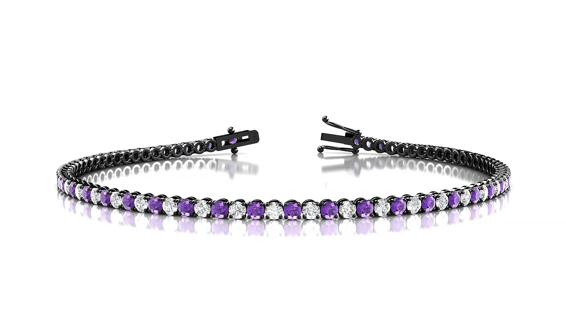 Firenze 1-1 | 18k Black Gold 2 mm Round Natural Amethyst & Diamond Tennis Bracelet