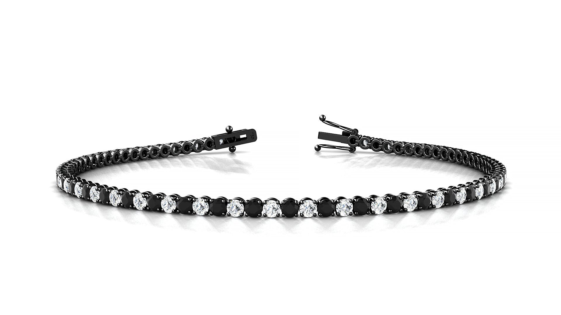Firenze 1-1 | 18k Black Gold 2 mm Round Natural Black Diamond & Diamond Tennis Bracelet