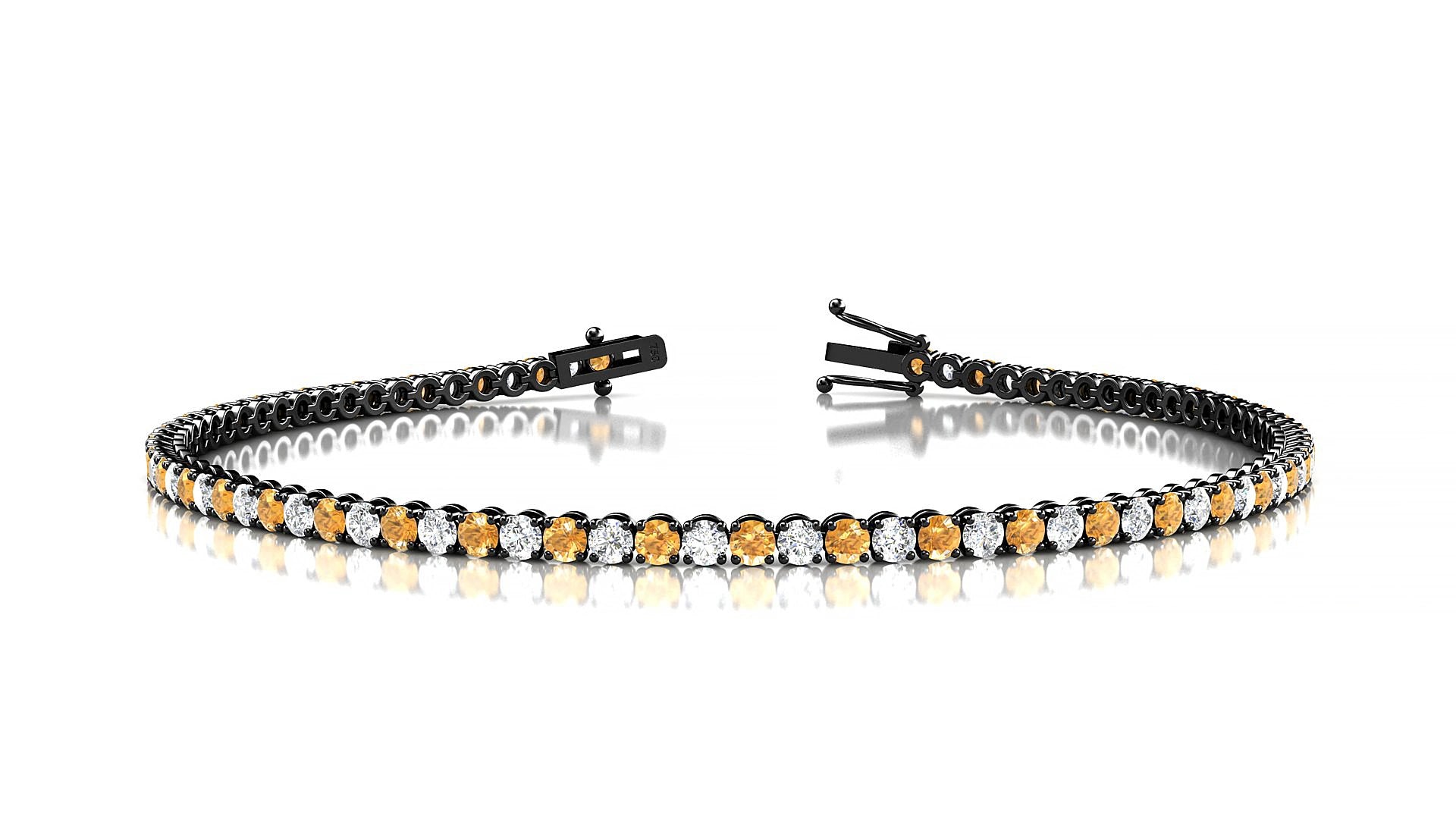 Firenze 1-1 | 18k Black Gold 2 mm Round Natural Citrine & Diamond 15 cm Tennis Bracelet