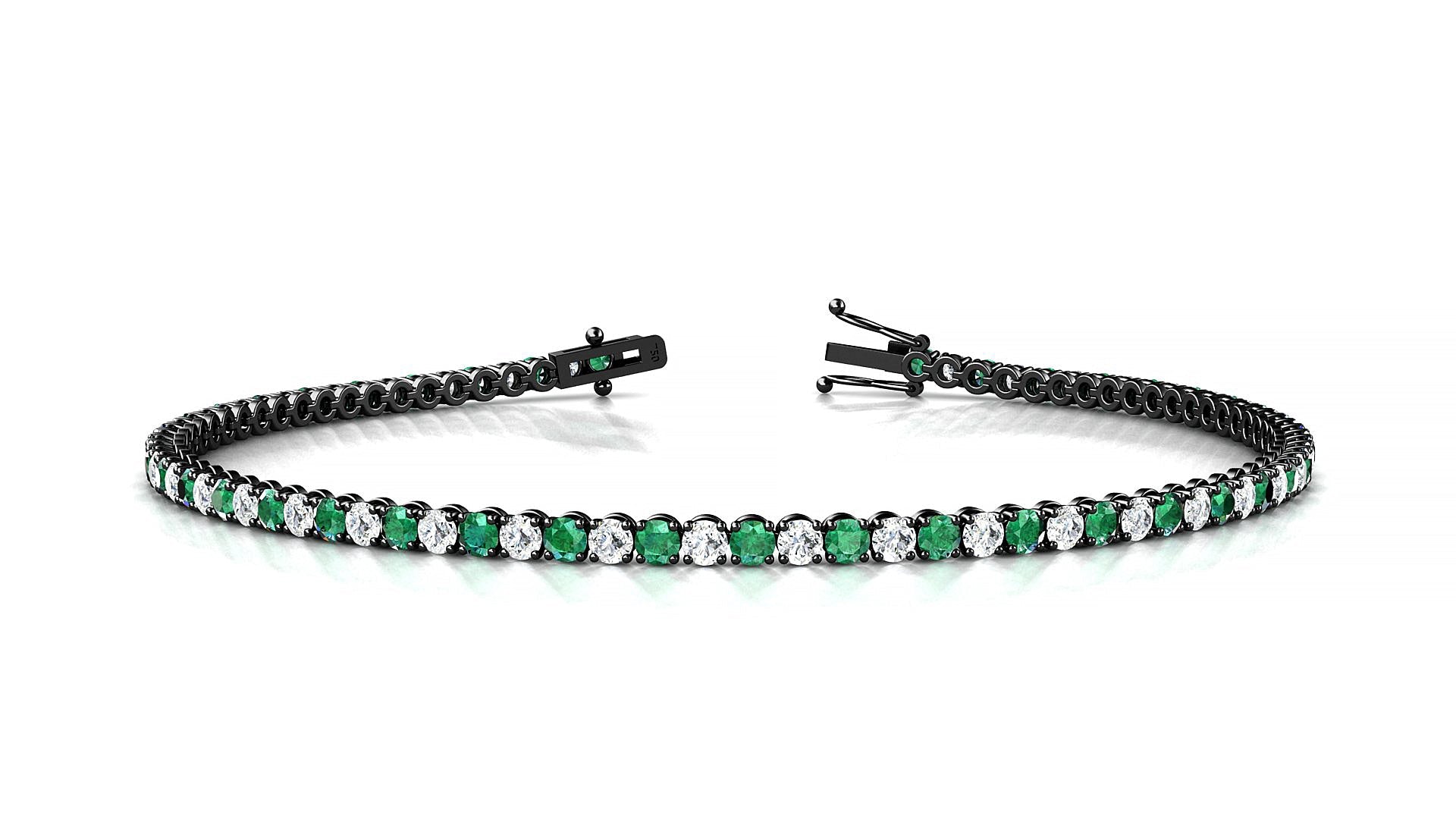 Firenze 1-1 | 18k Black Gold 2 mm Round Natural Emerald & Diamond Tennis Bracelet