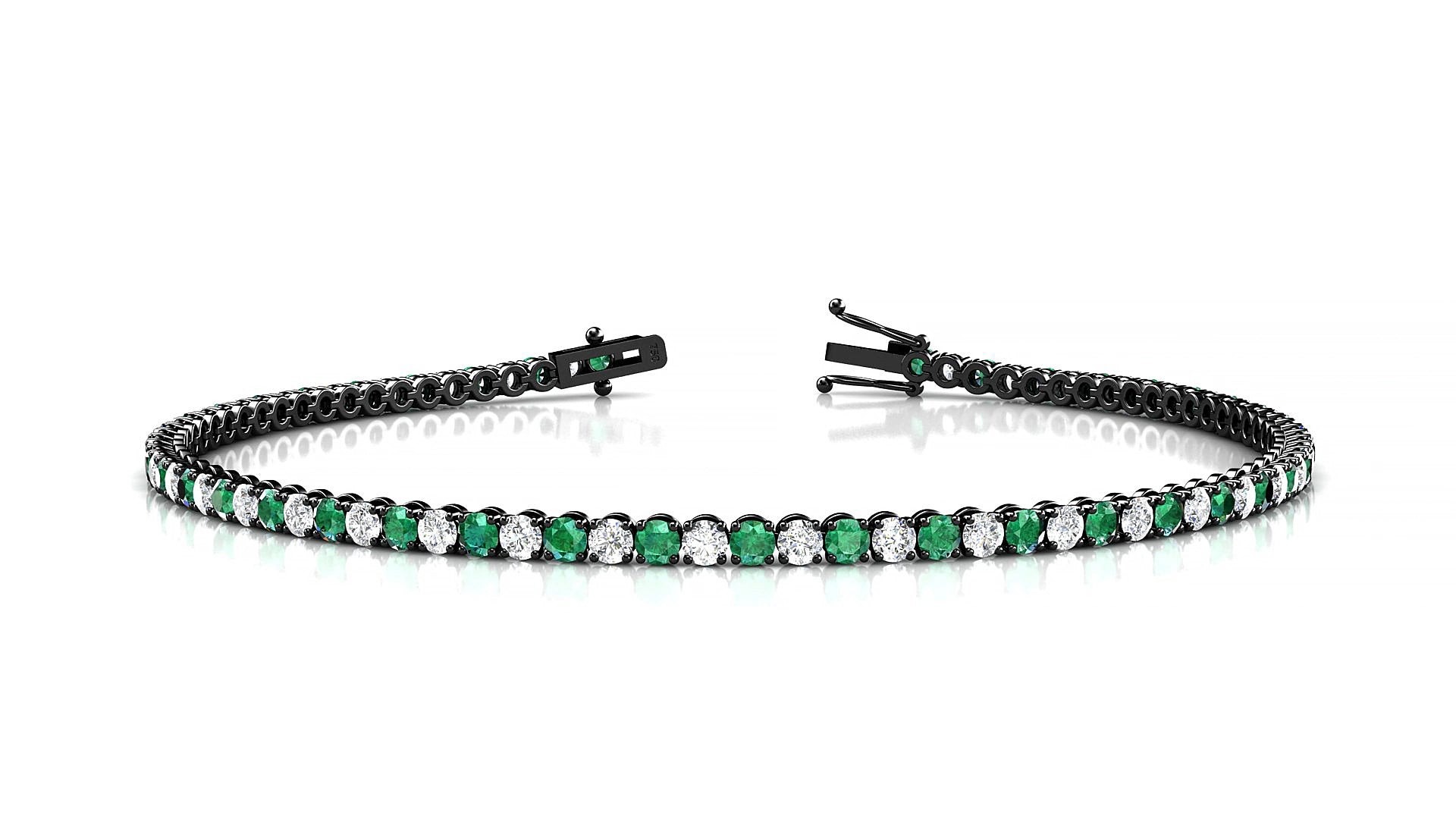 Firenze 1-1 | 18k Black Gold 2 mm Round Natural Emerald & Diamond 18 cm Tennis Bracelet