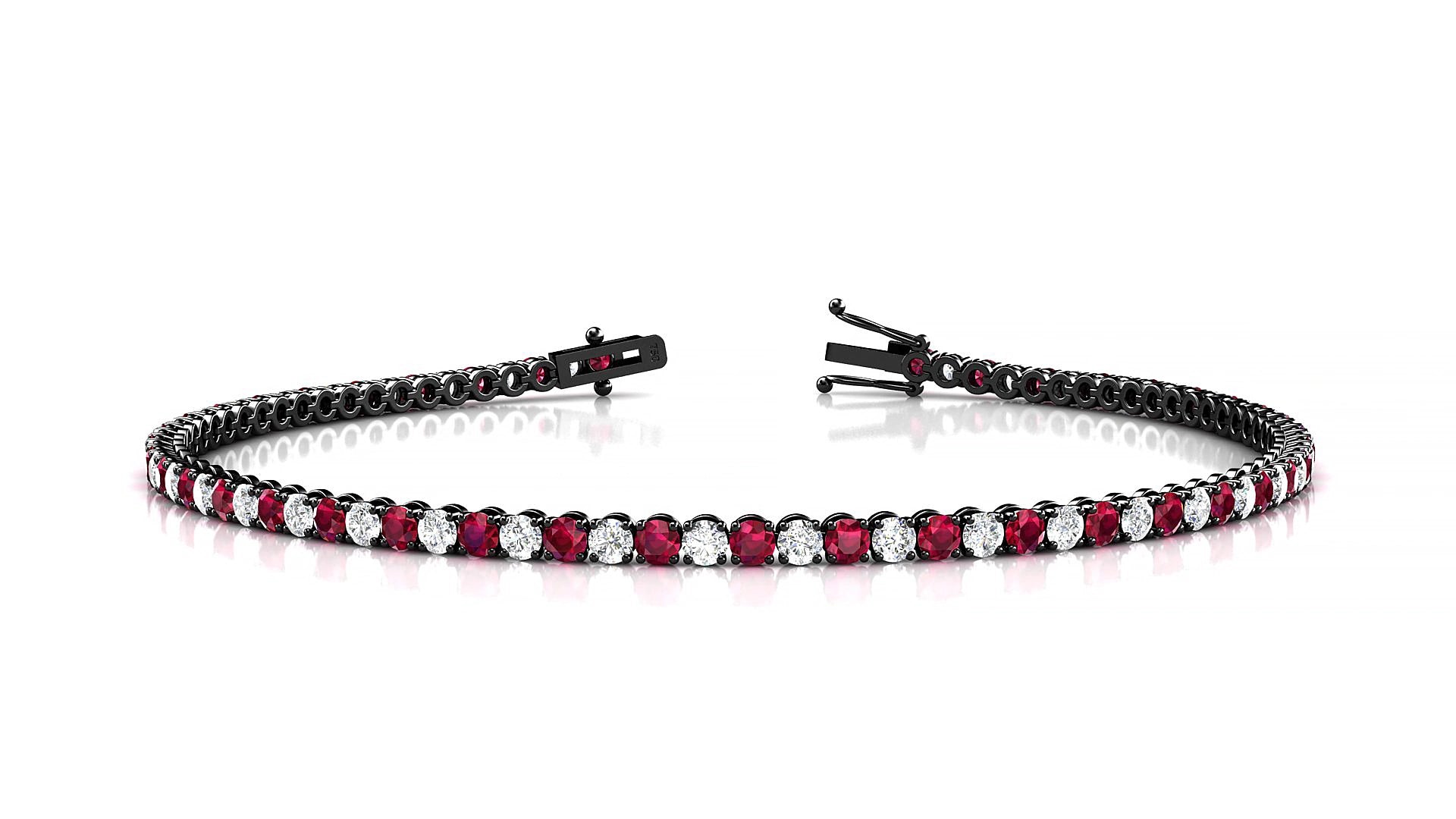 Firenze 1-1 | 18k Black Gold 2 mm Round Natural Ruby & Diamond 15 cm Tennis Bracelet