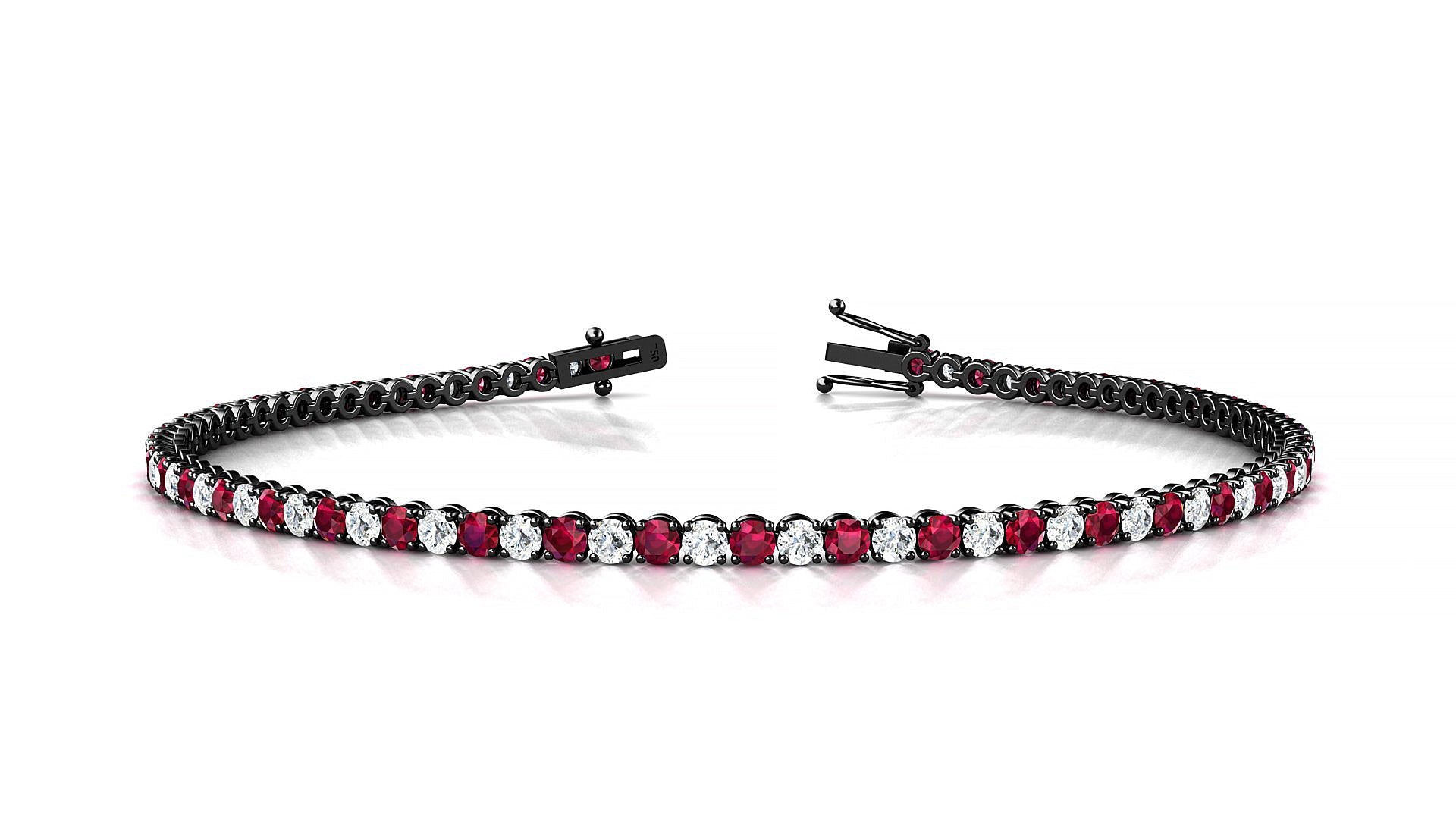 Firenze 1-1 | 18k Black Gold 2 mm Round Natural Ruby & Diamond Tennis Bracelet